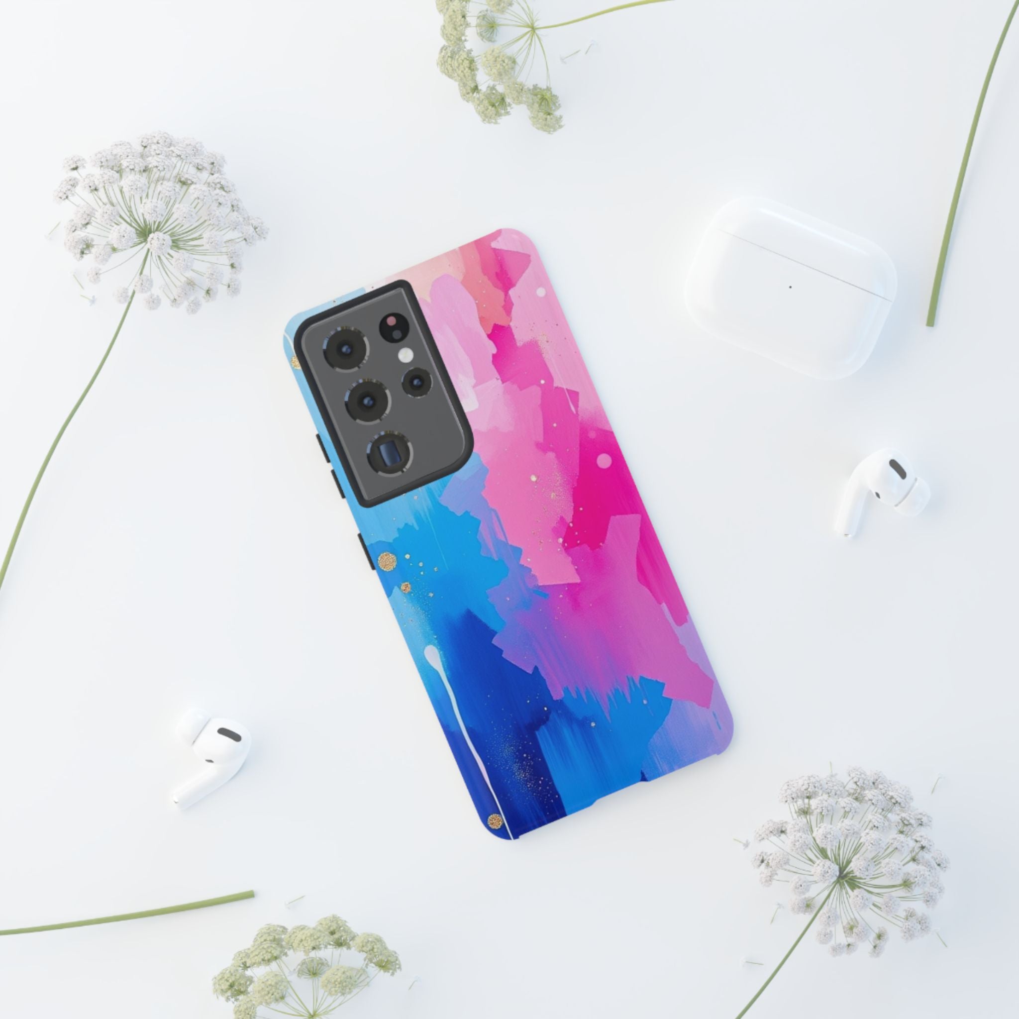 Android OR iPhone Compatible Cases - Pink and Blue Color Splash Design