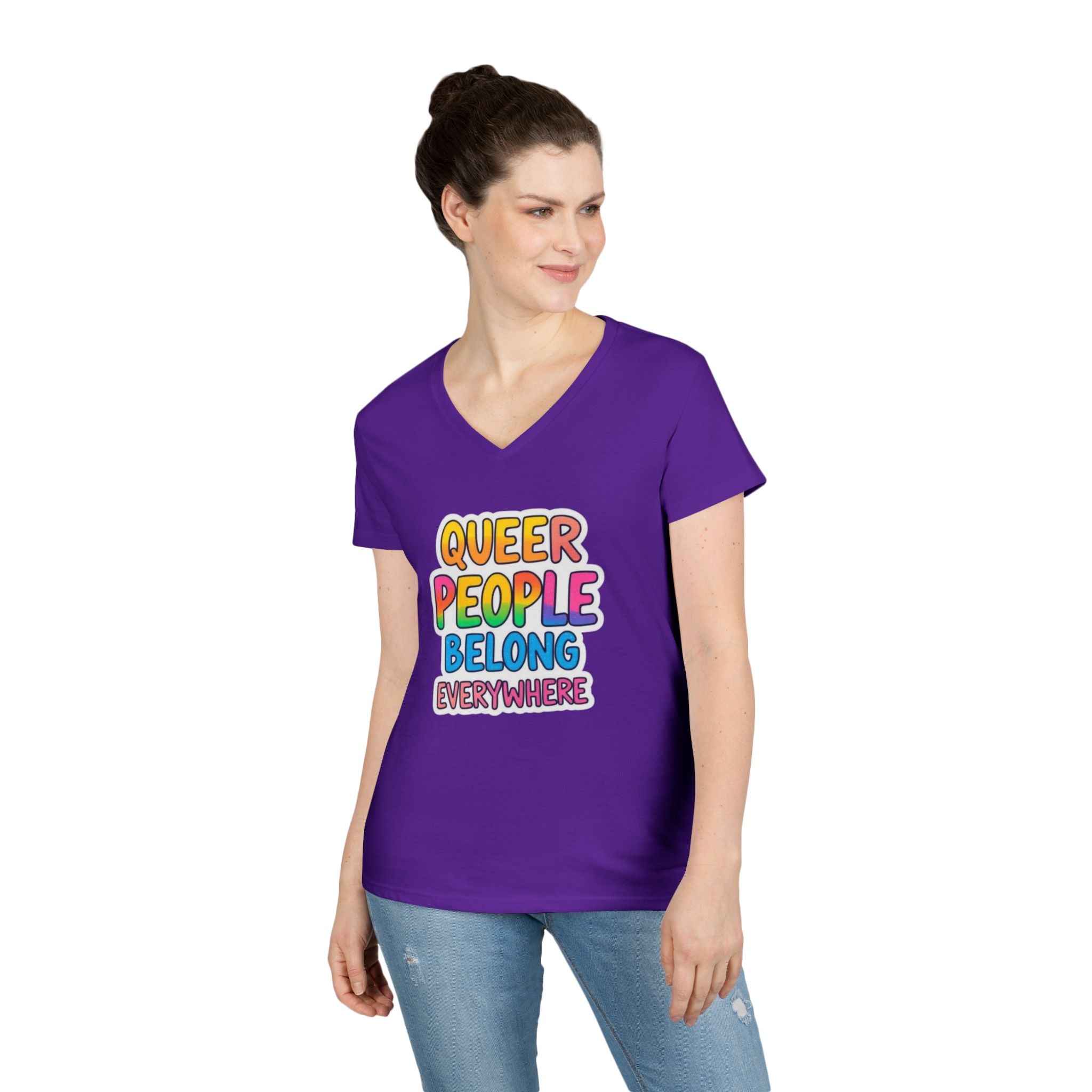Queer People Belong Everywhere V-Neck T-Shirt for Pride and Everyday Wear