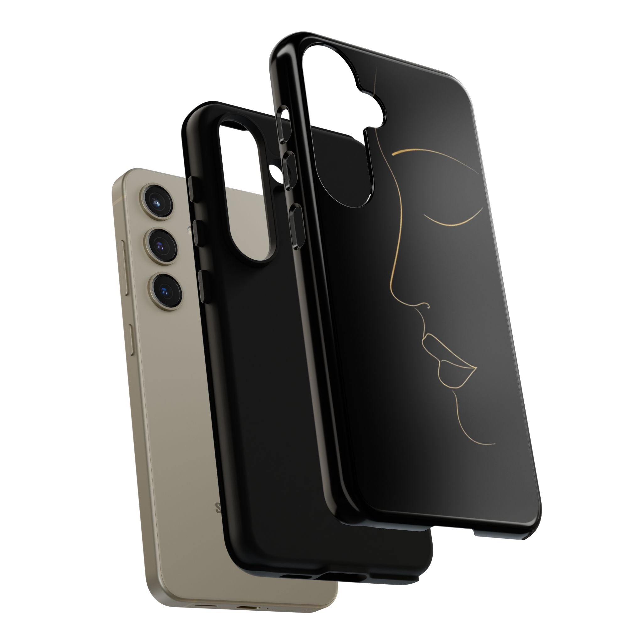 Android OR iPhone Compatible Cases - Gold Line Face Design - Unique Tough Cases