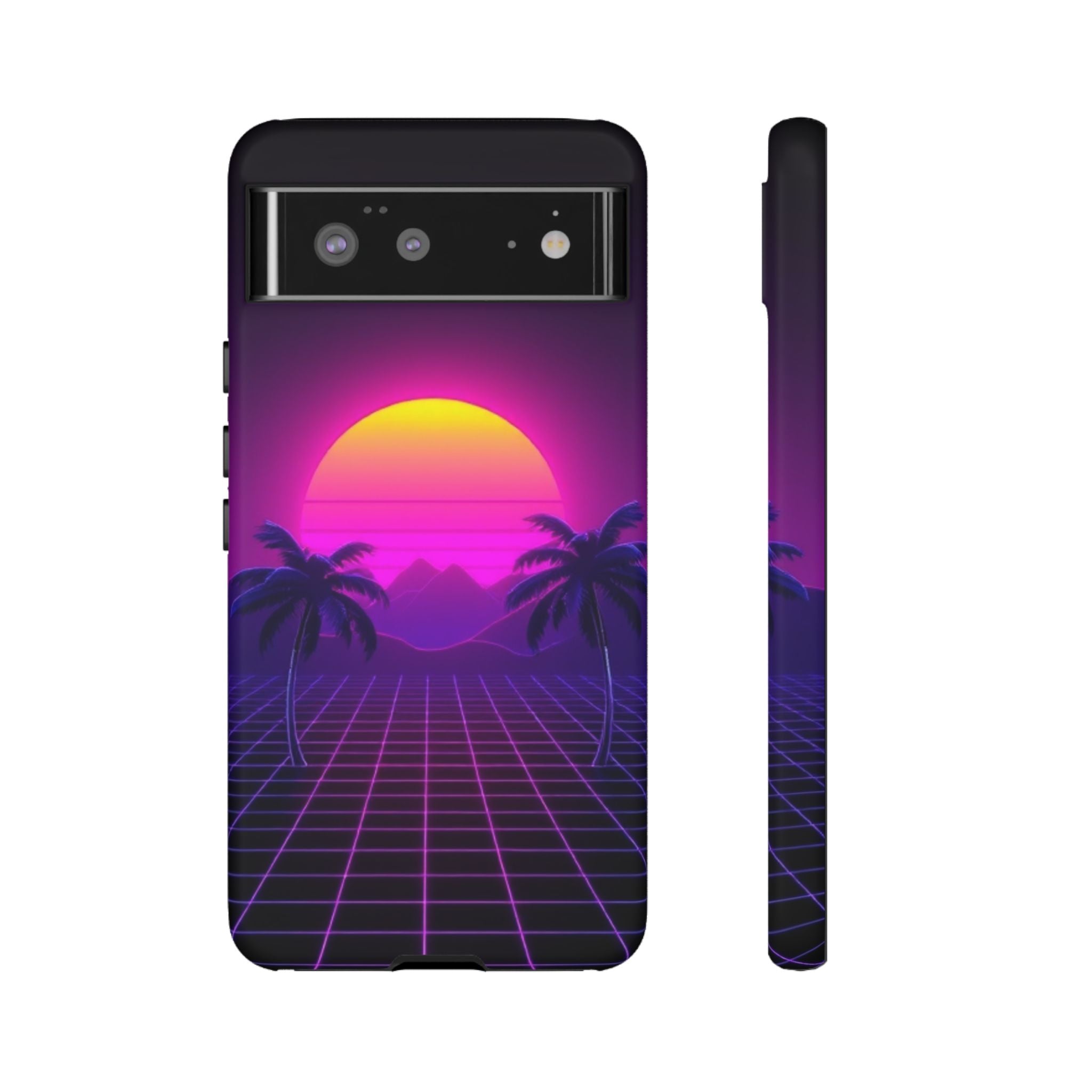 Android OR iPhone Compatible Cases - 80's Digital Grid Sunset Design - Unique Tough Cases