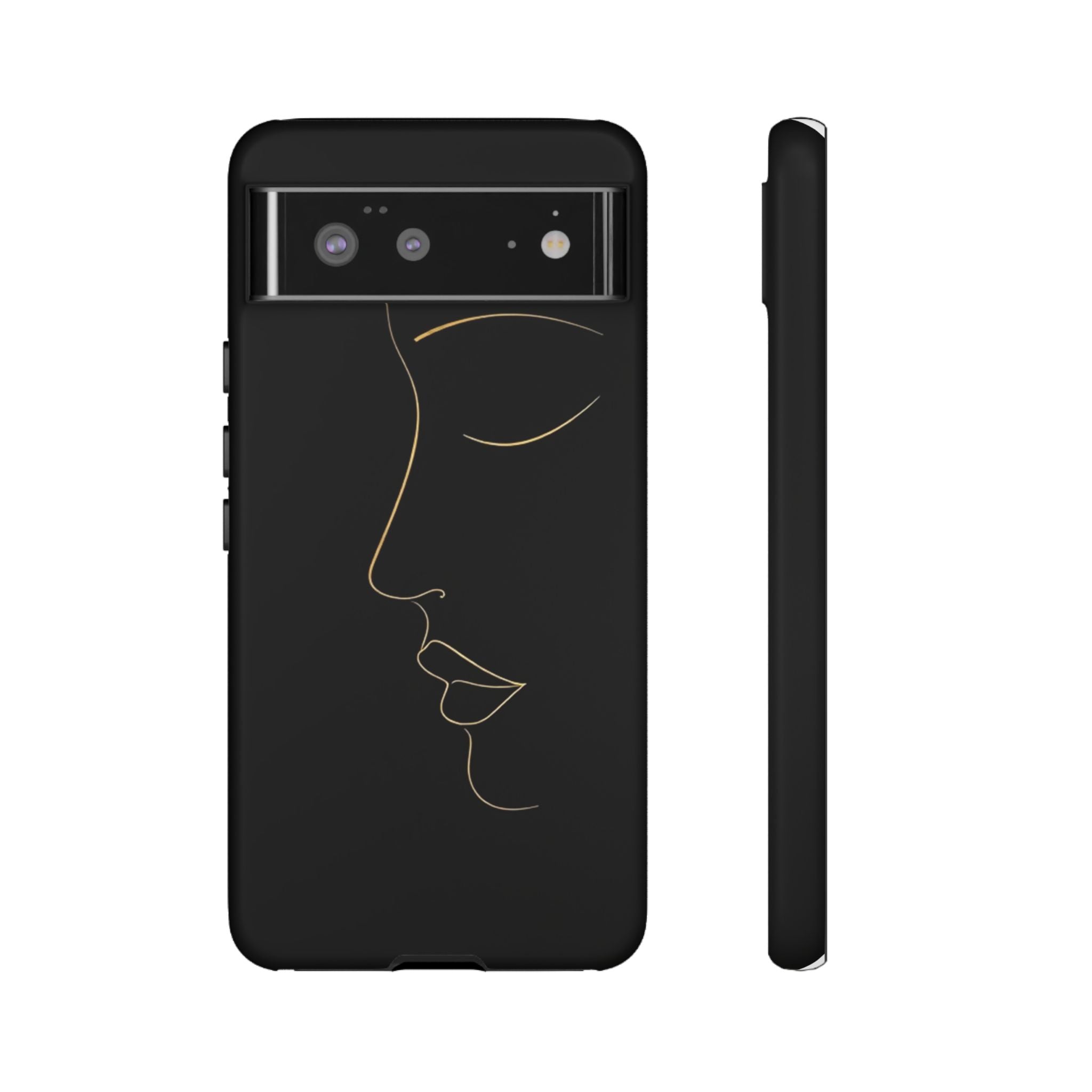 Android OR iPhone Compatible Cases - Gold Line Face Design - Unique Tough Cases