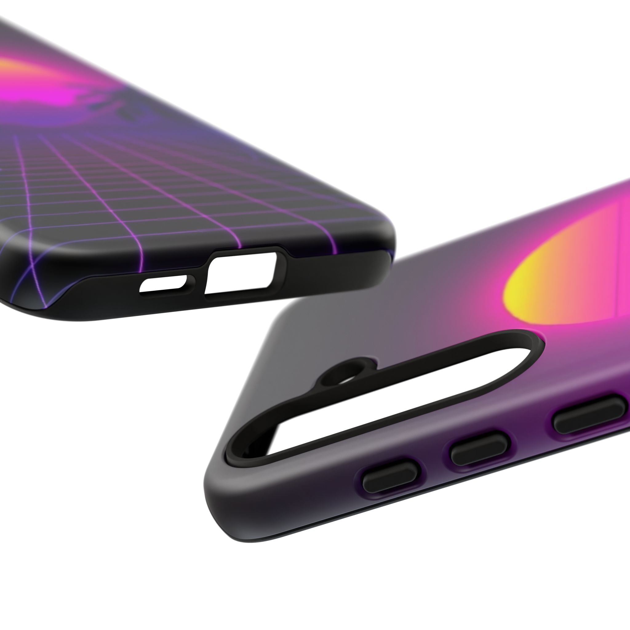 Android OR iPhone Compatible Cases - 80's Digital Grid Sunset Design - Unique Tough Cases