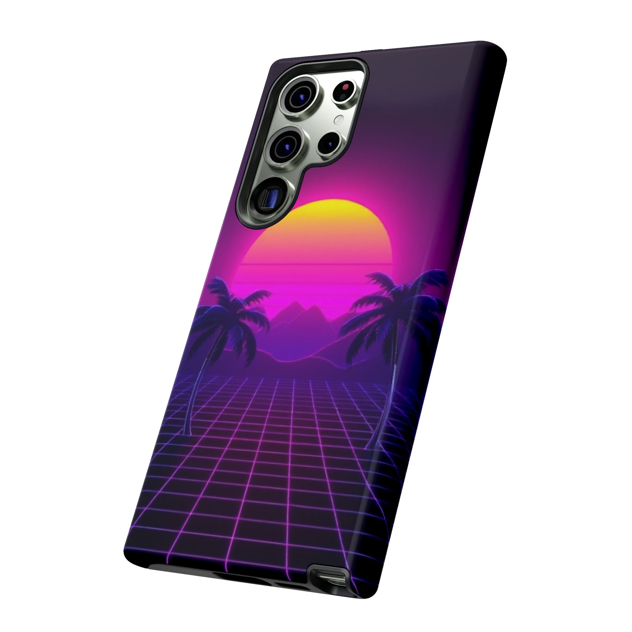 Android OR iPhone Compatible Cases - 80's Digital Grid Sunset Design - Unique Tough Cases