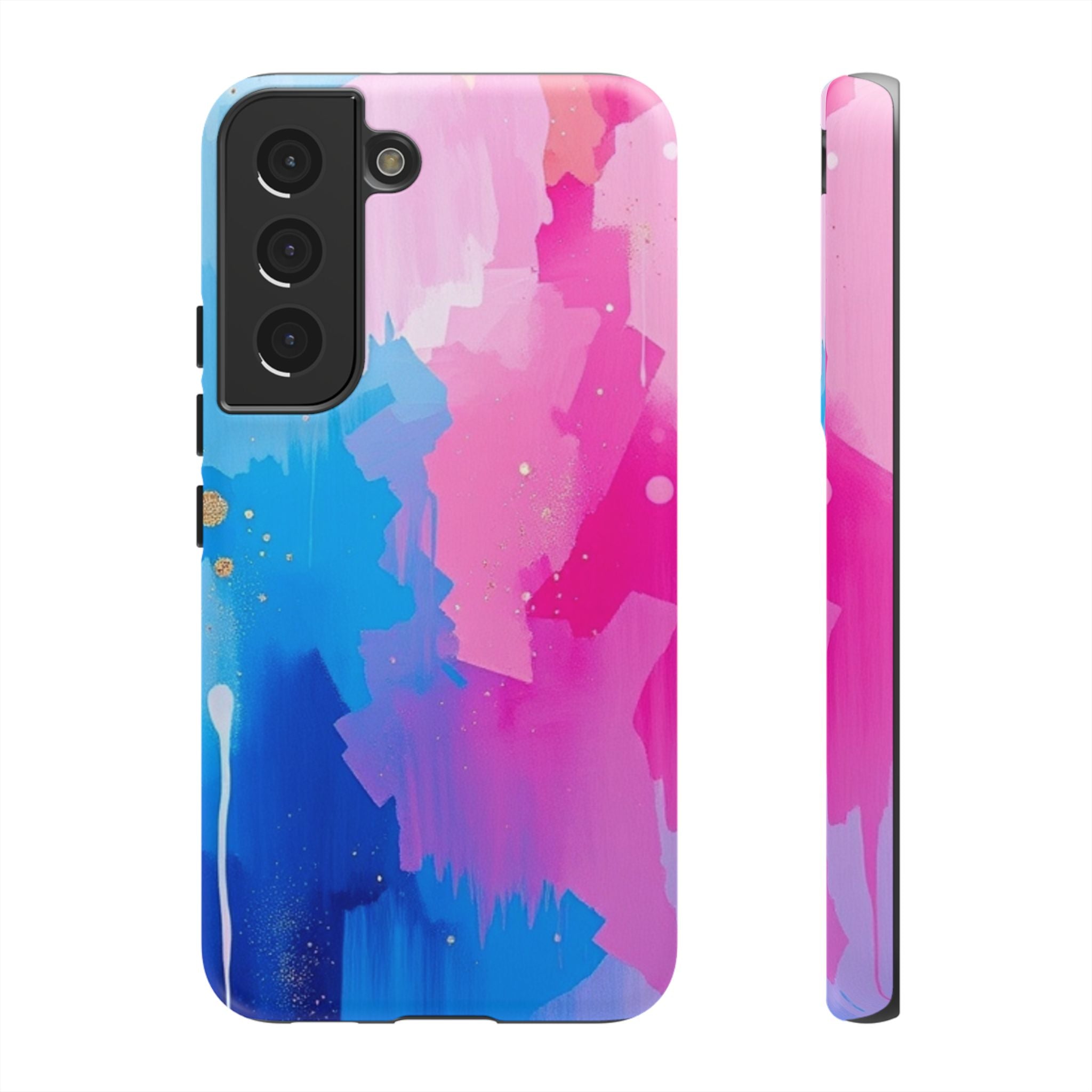 Android OR iPhone Compatible Cases - Pink and Blue Color Splash Design