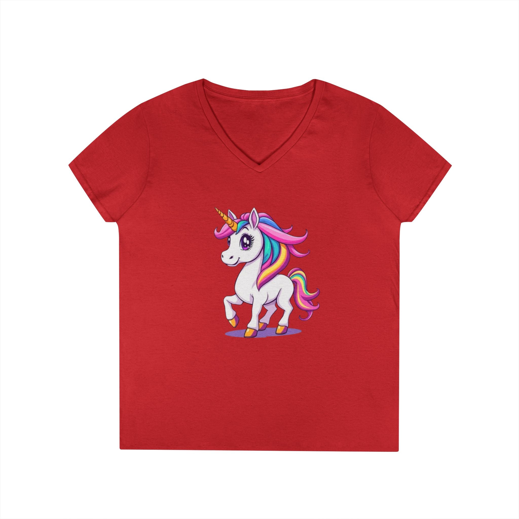 Whimsical Trans Colors Unicorn Ladies' V-Neck T-Shirt - Fun Casual Wear