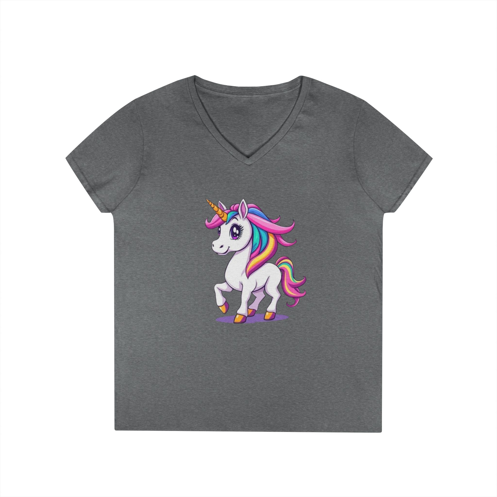 Whimsical Trans Colors Unicorn Ladies' V-Neck T-Shirt - Fun Casual Wear