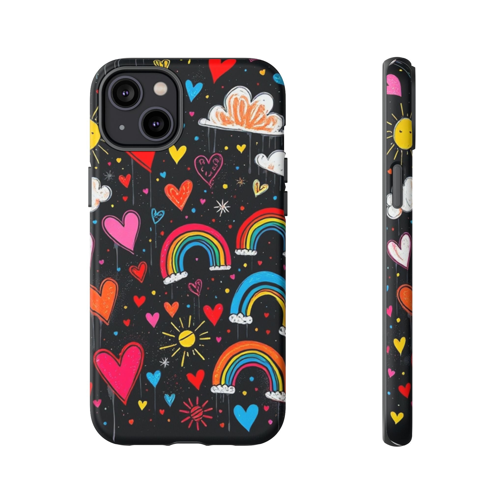 Android OR iPhone Compatible Cases - Doodle Hearts and Rainbows Design