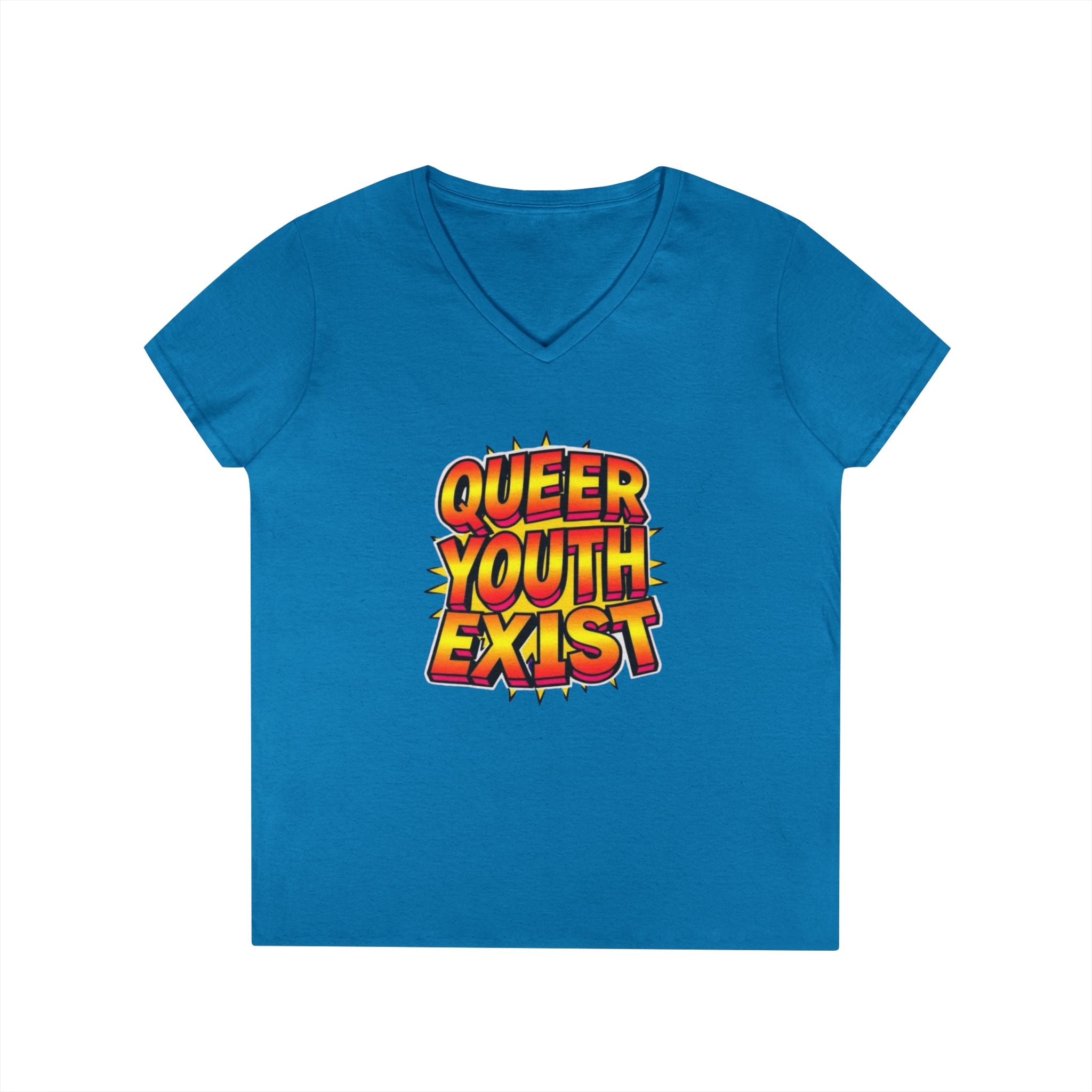Queer Youth Exist V-Neck T-Shirt - Empowering Pride Apparel
