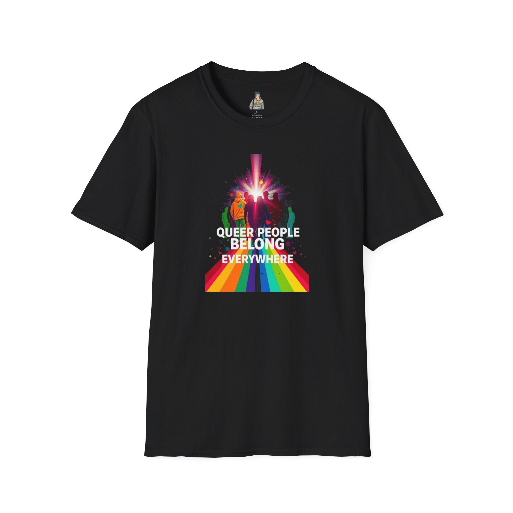 Queer Pride Unisex Softstyle T-Shirt - "Queer People Belong Everywhere"