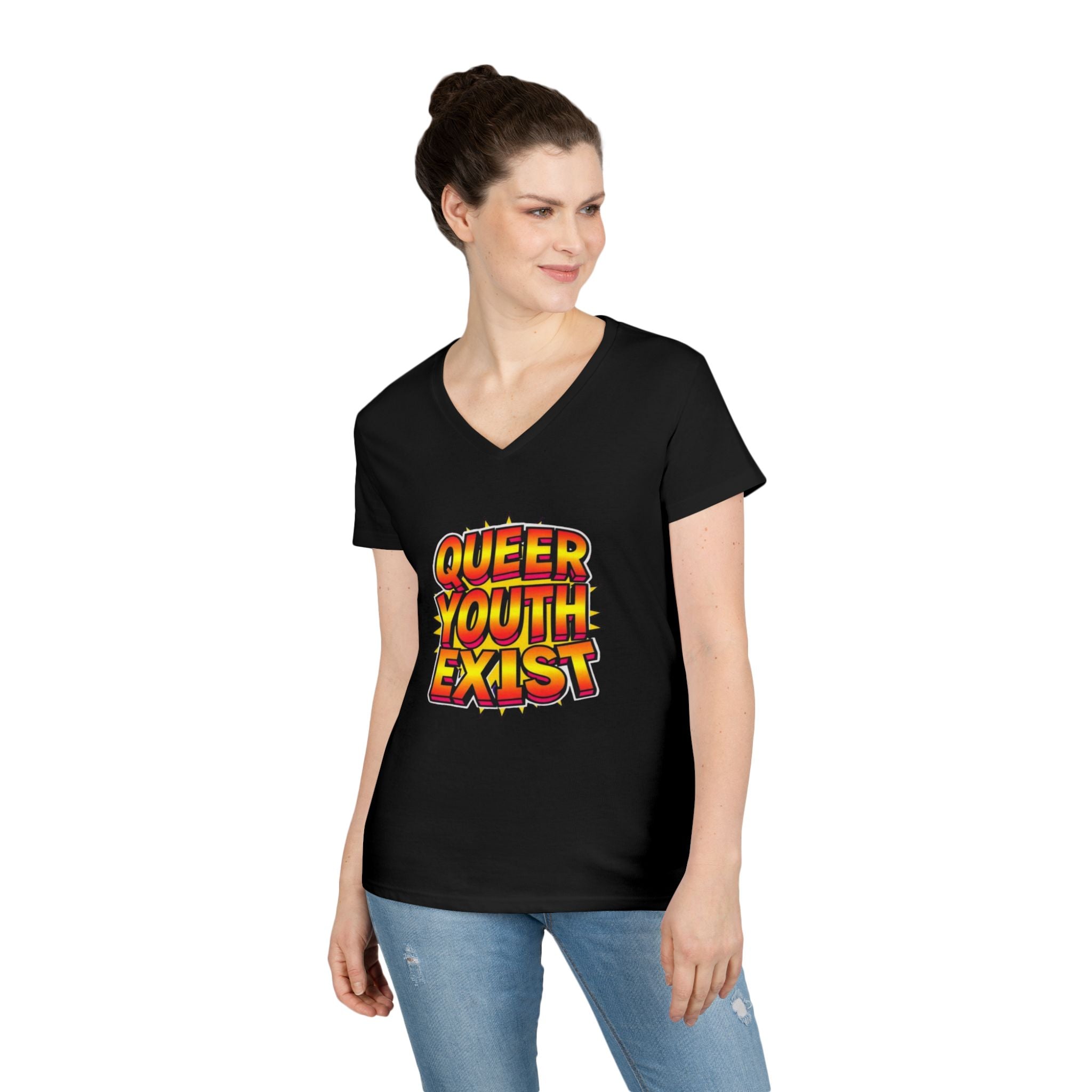 Queer Youth Exist V-Neck T-Shirt - Empowering Pride Apparel