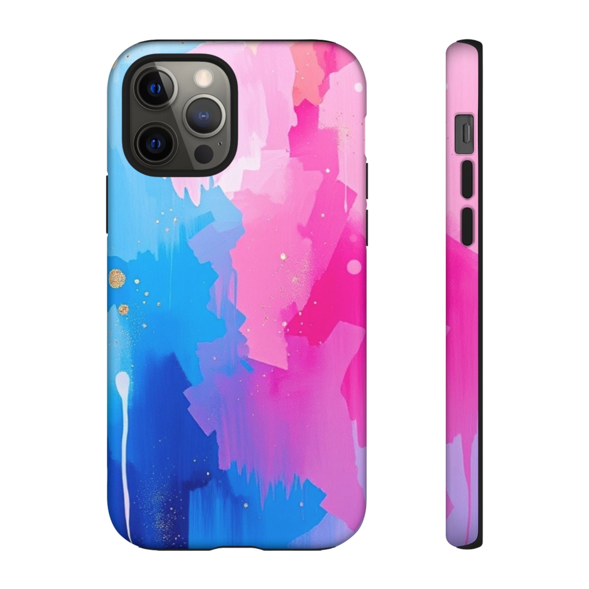 Android OR iPhone Compatible Cases - Pink and Blue Color Splash Design