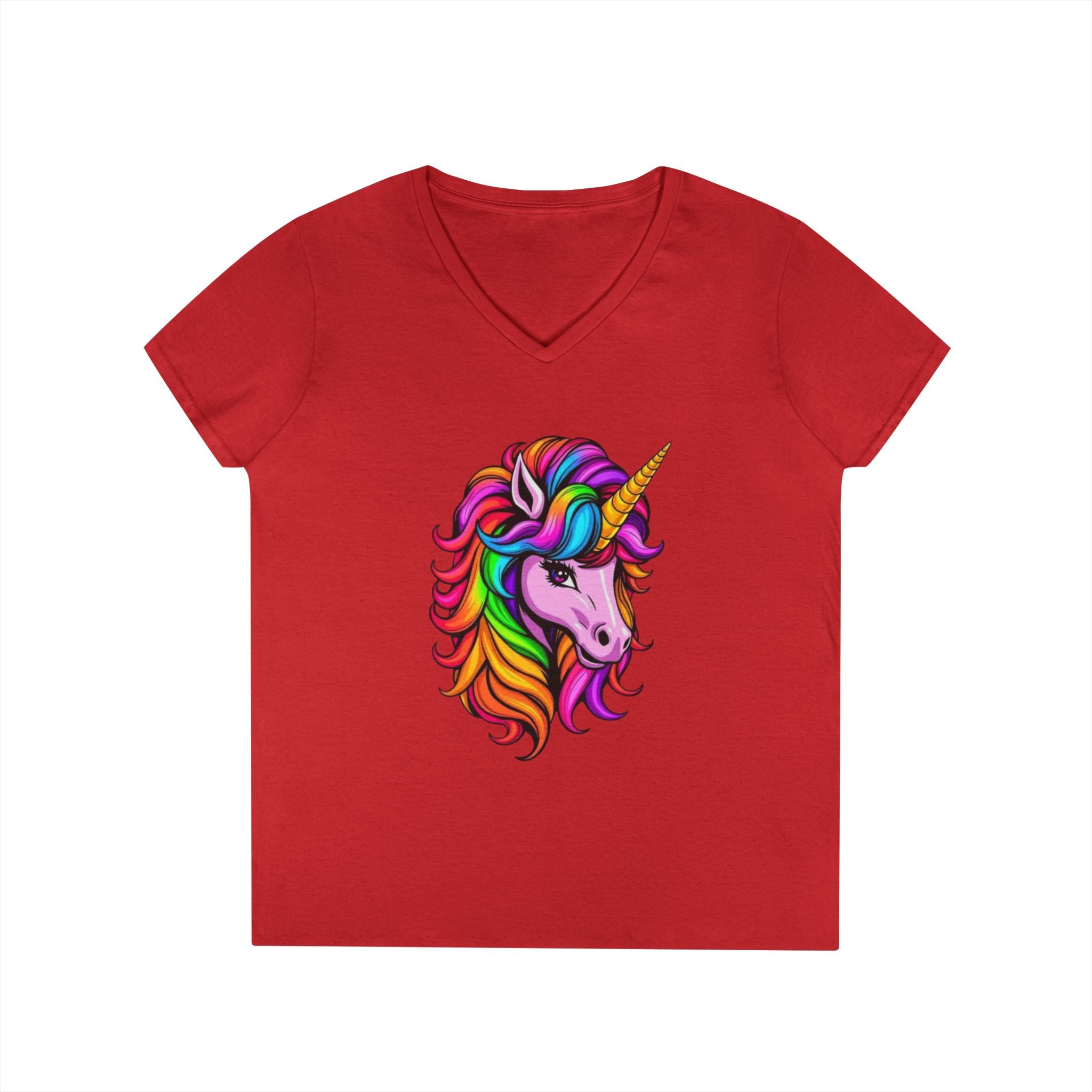 Rainbow Unicorn Ladies' V-Neck T-Shirt | Fun Graphic Tee for Women