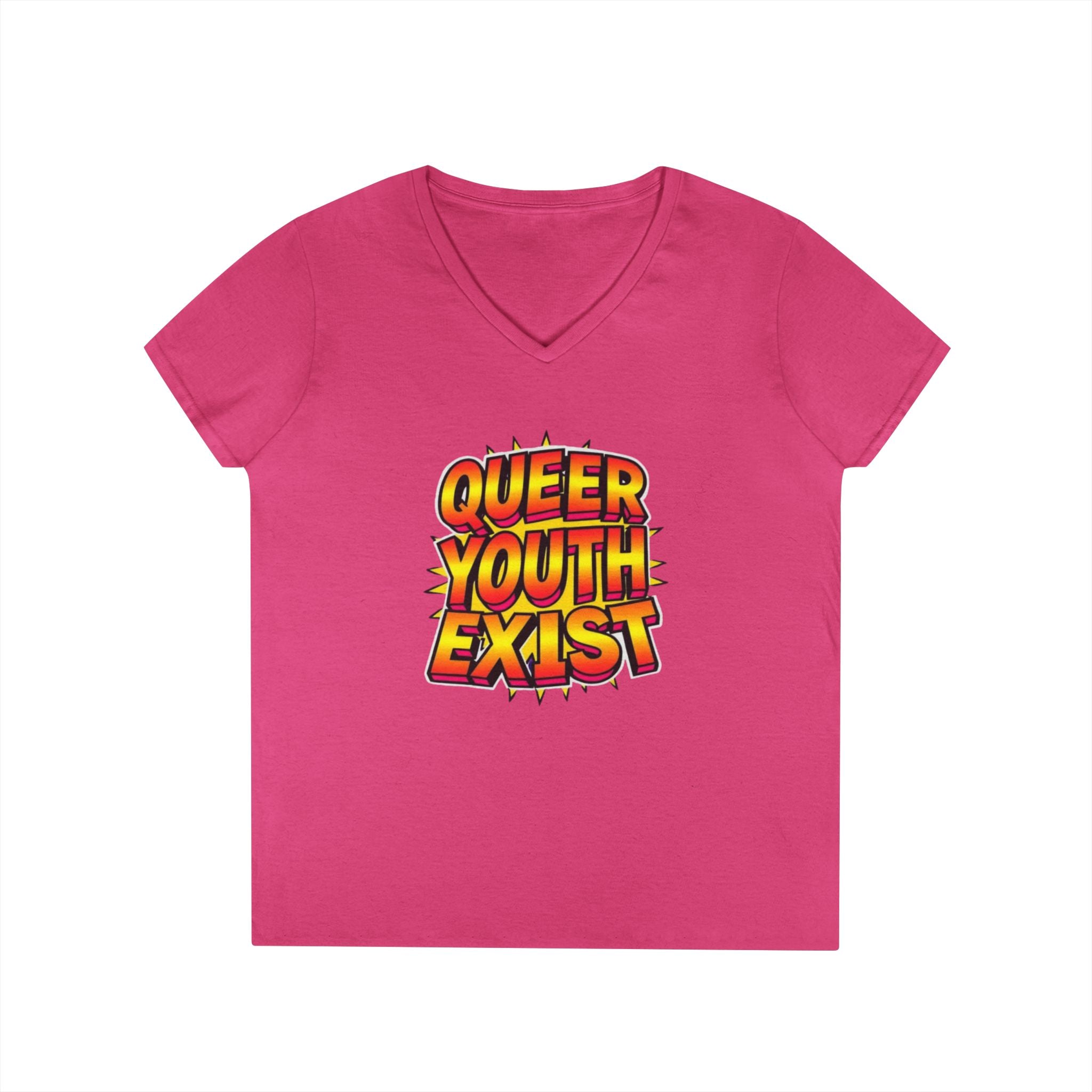 Queer Youth Exist V-Neck T-Shirt - Empowering Pride Apparel