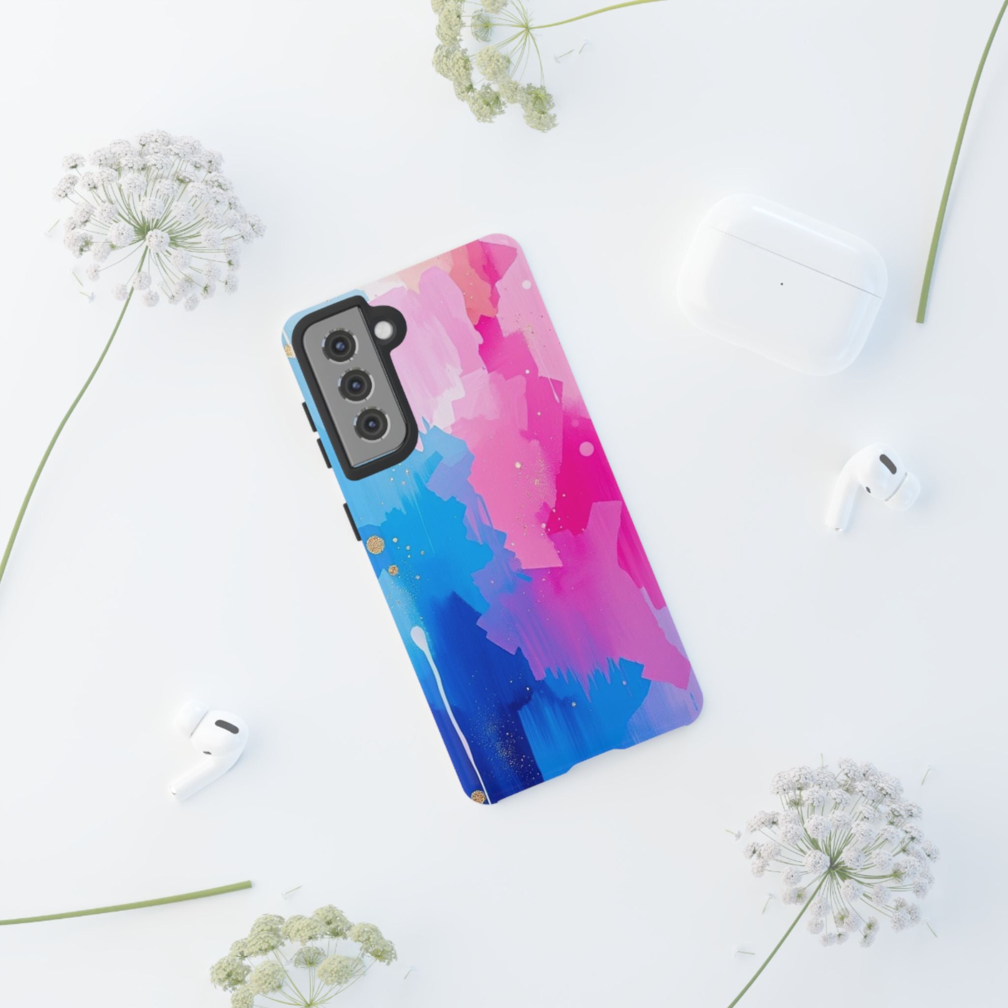 Android OR iPhone Compatible Cases - Pink and Blue Color Splash Design