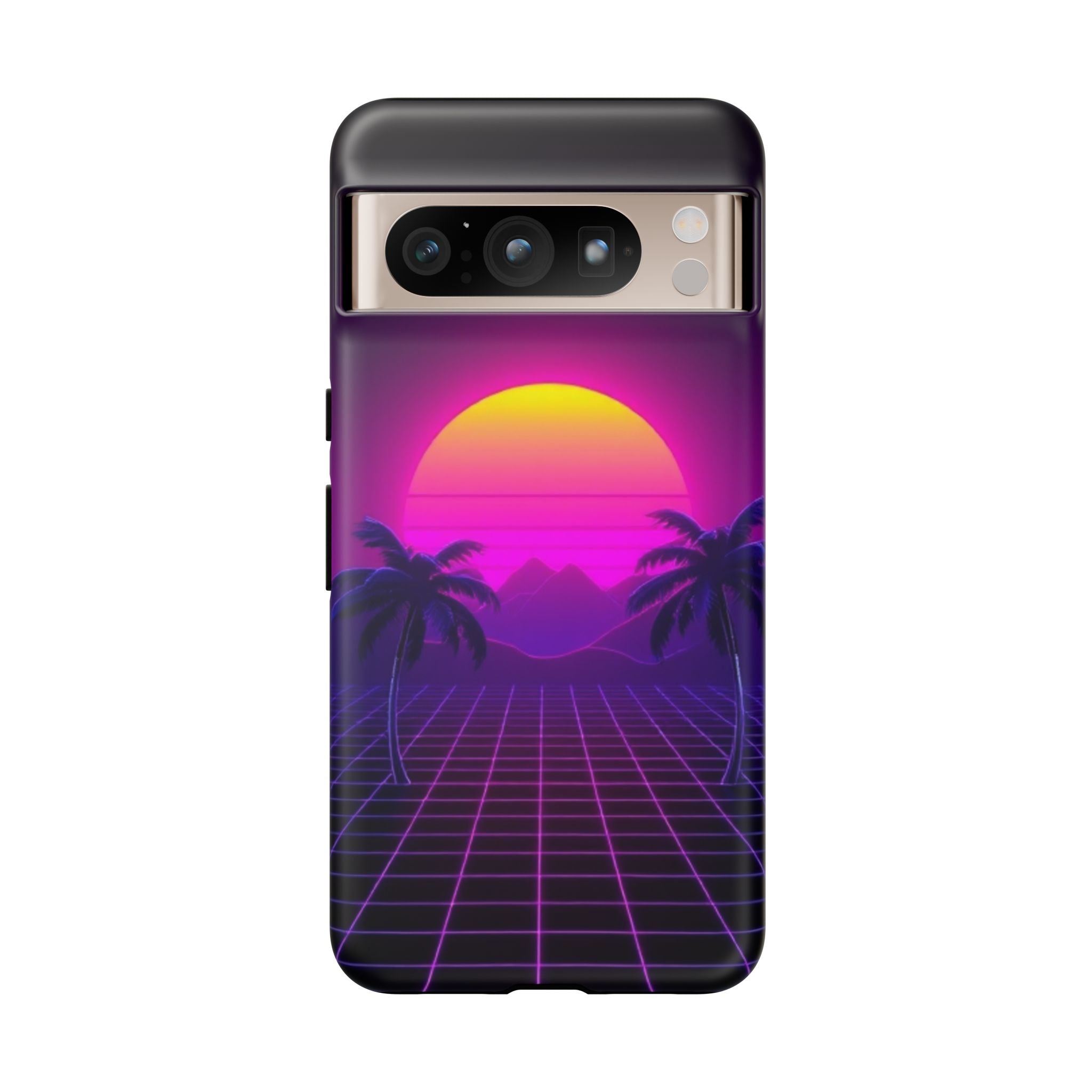 Android OR iPhone Compatible Cases - 80's Digital Grid Sunset Design - Unique Tough Cases