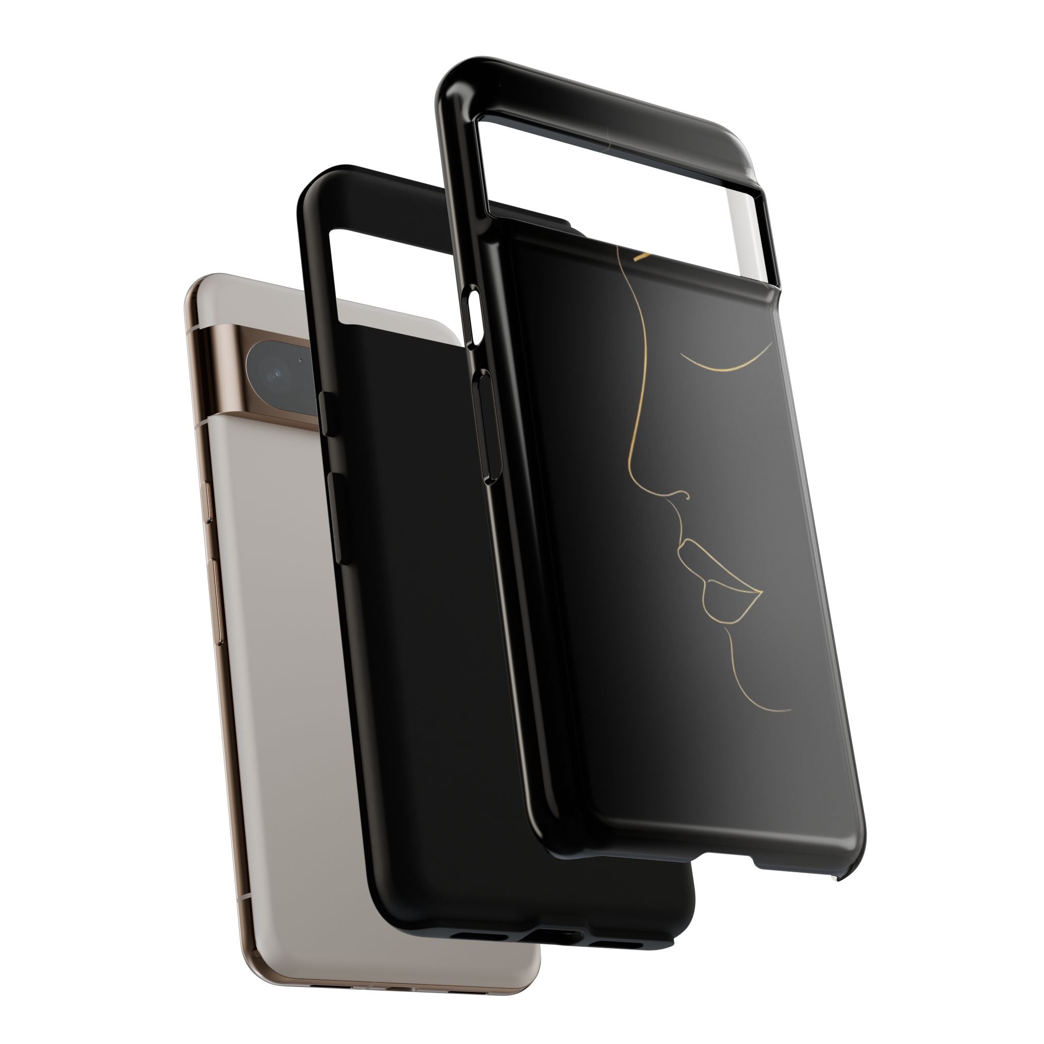 Android OR iPhone Compatible Cases - Gold Line Face Design - Unique Tough Cases