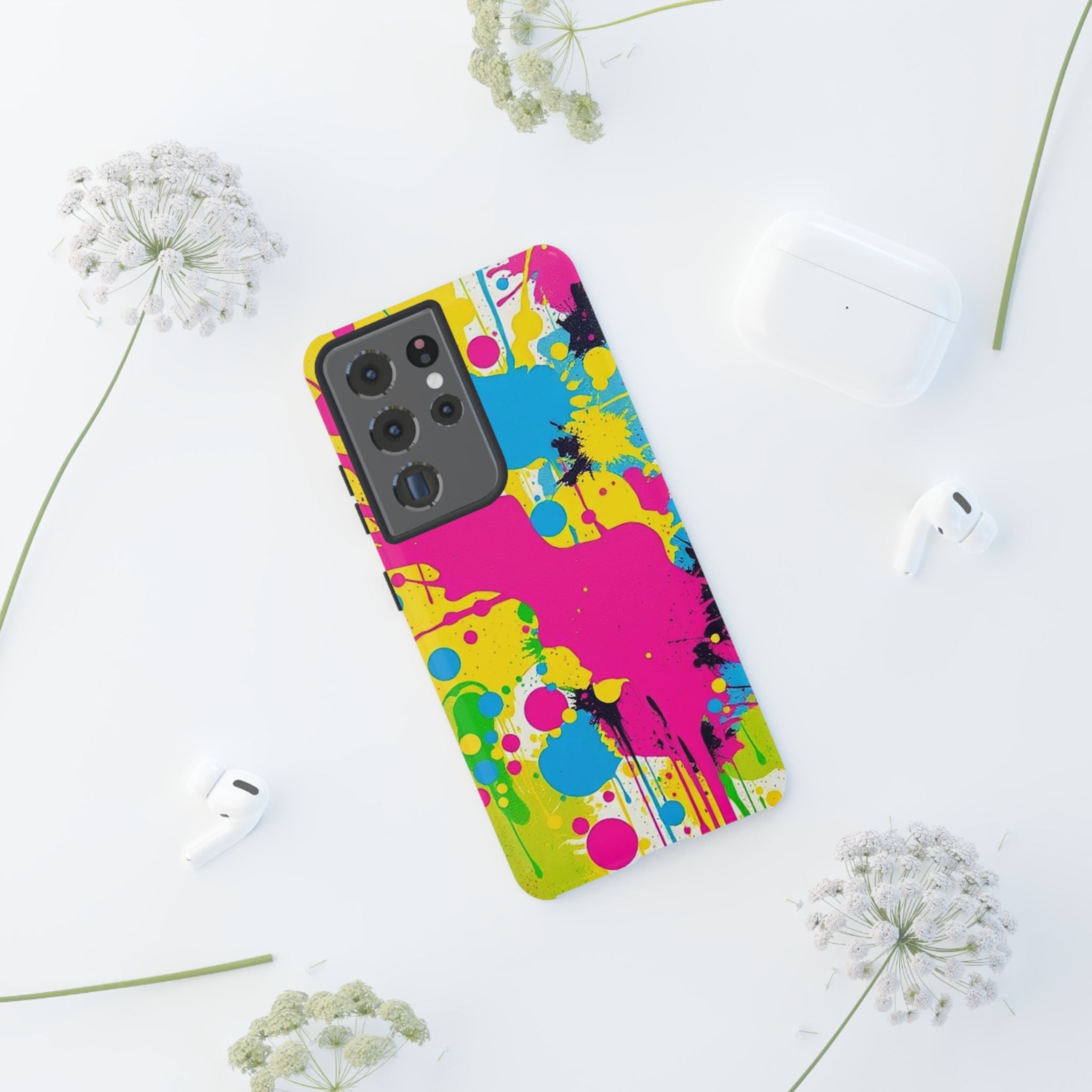 Android OR iPhone Compatible Cases - Crazy Retro Color Splash Design - Unique Tough Cases