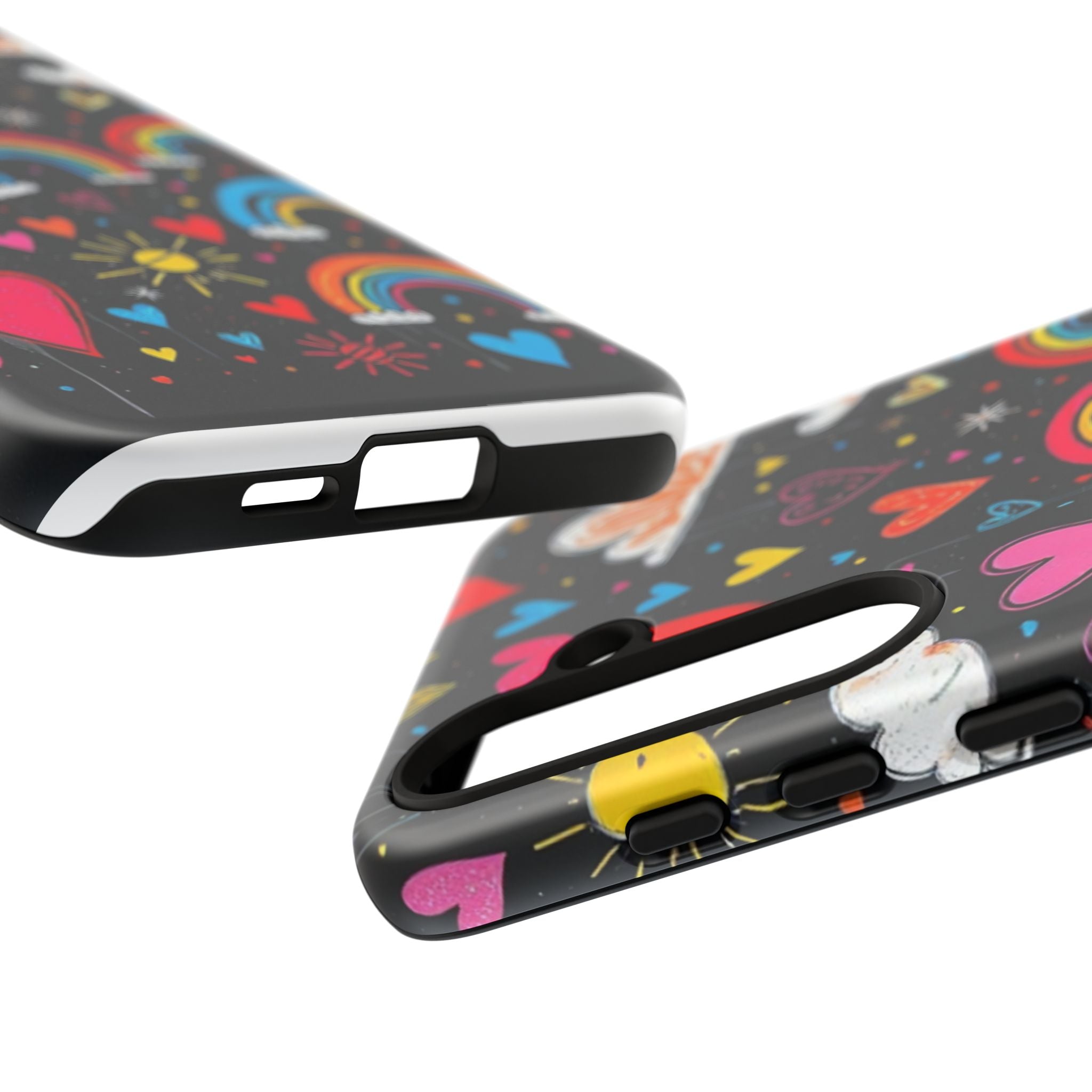 Android OR iPhone Compatible Cases - Doodle Hearts and Rainbows Design