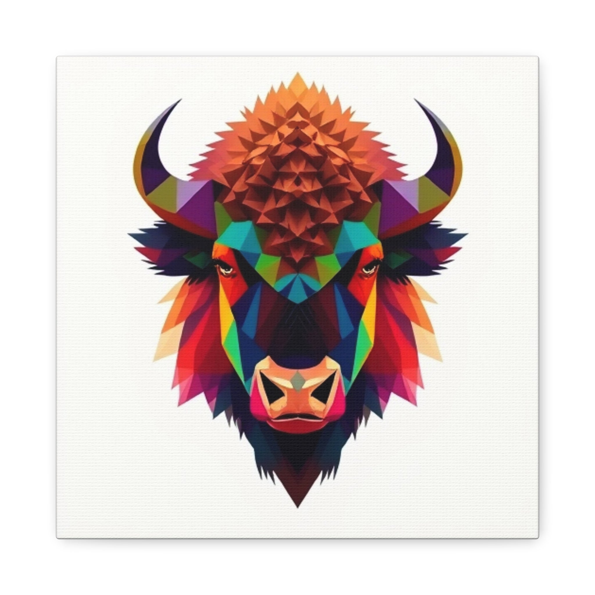 Colorful Bison Wall Art Canvas - Geometric Home Decor for Nature Lovers
