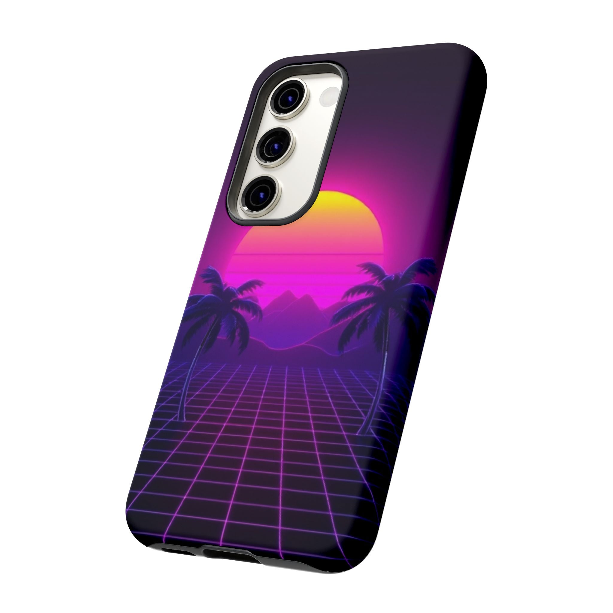 Android OR iPhone Compatible Cases - 80's Digital Grid Sunset Design - Unique Tough Cases