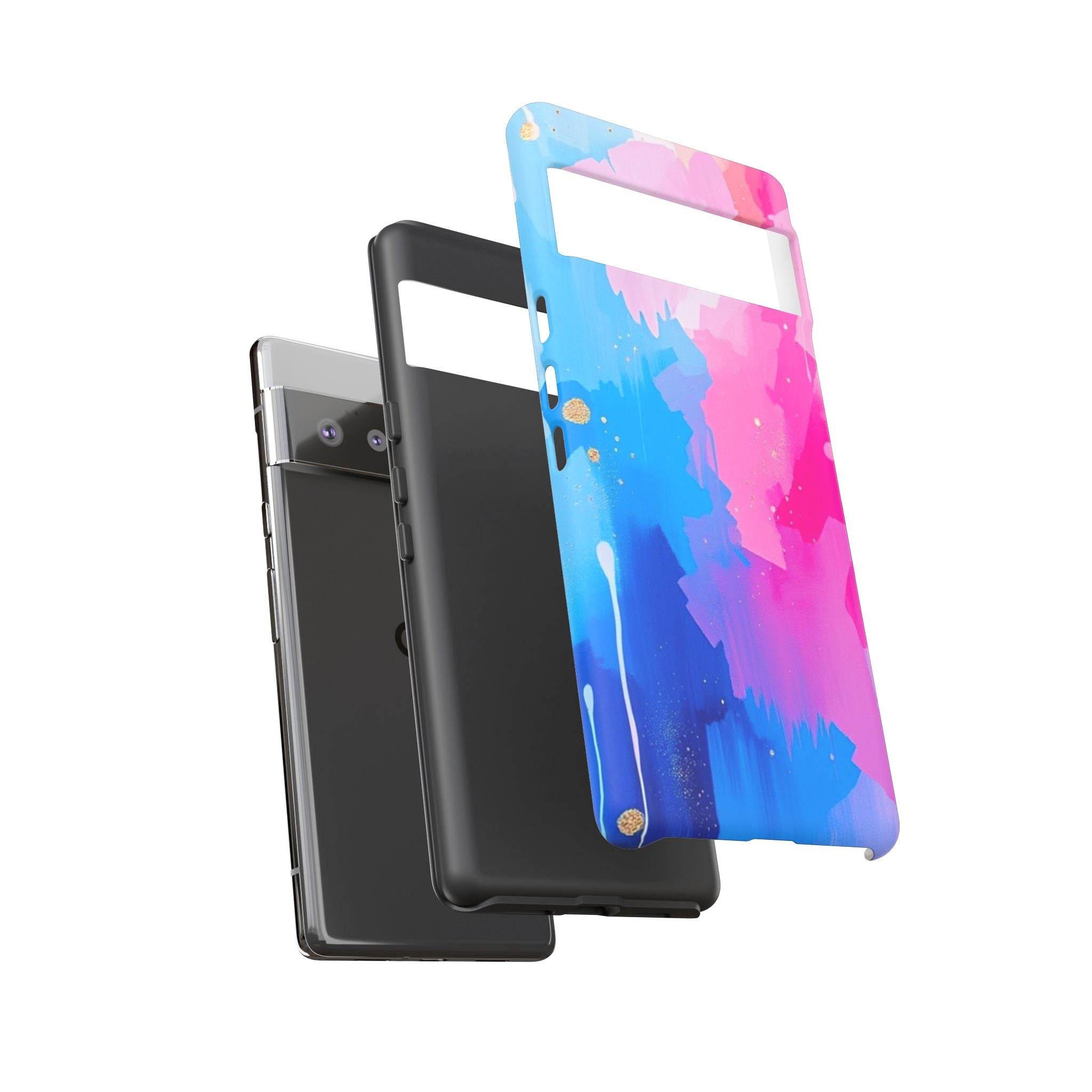 Android OR iPhone Compatible Cases - Pink and Blue Color Splash Design