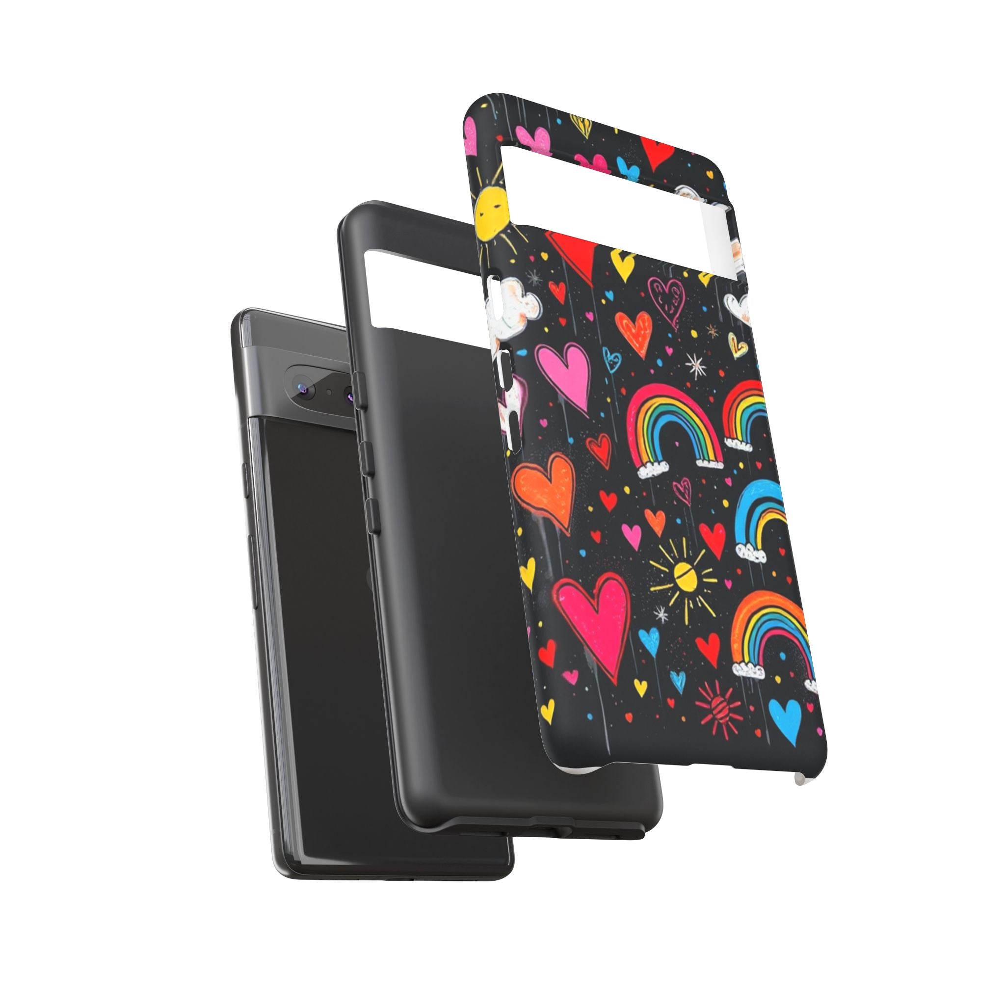Android OR iPhone Compatible Cases - Doodle Hearts and Rainbows Design