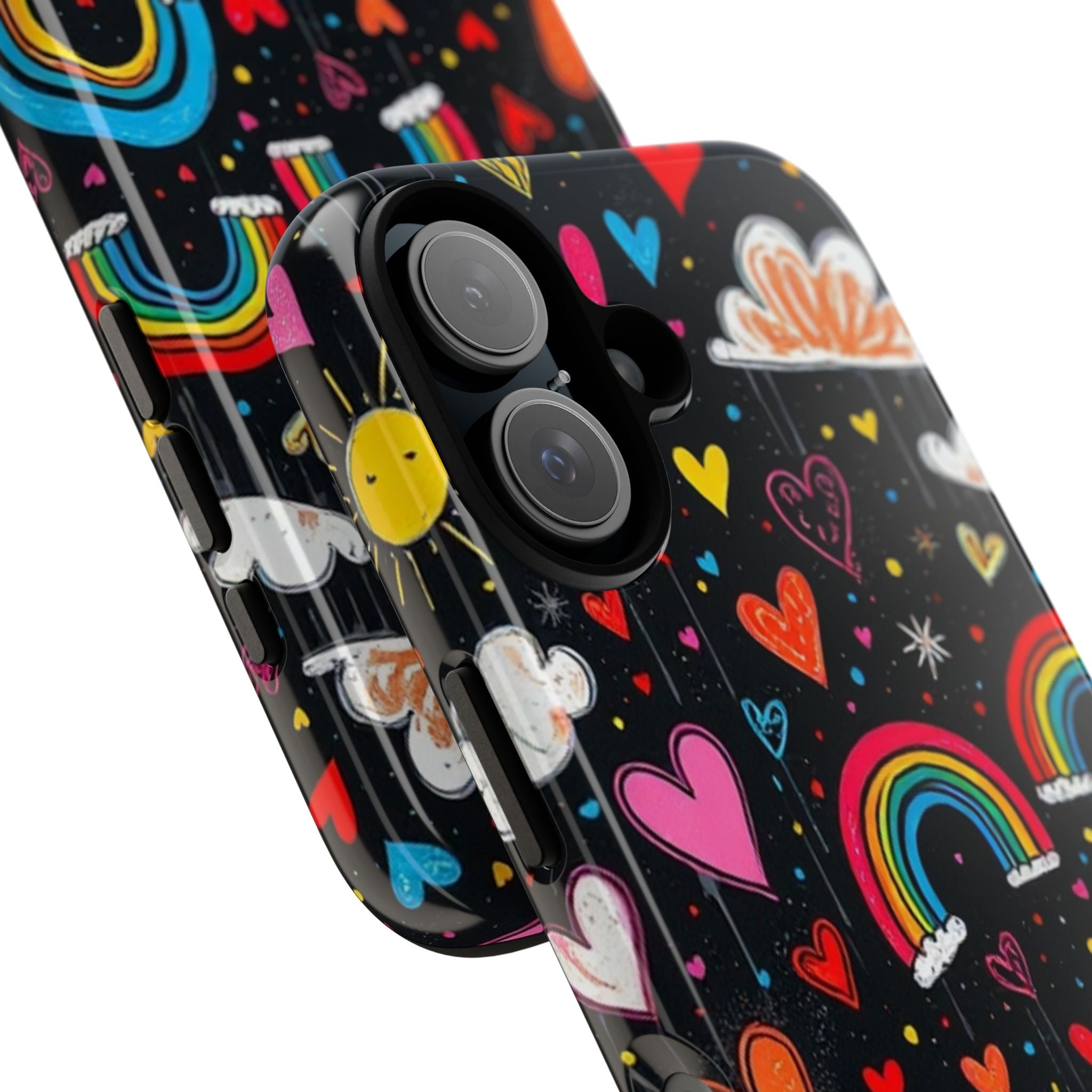 Android OR iPhone Compatible Cases - Doodle Hearts and Rainbows Design