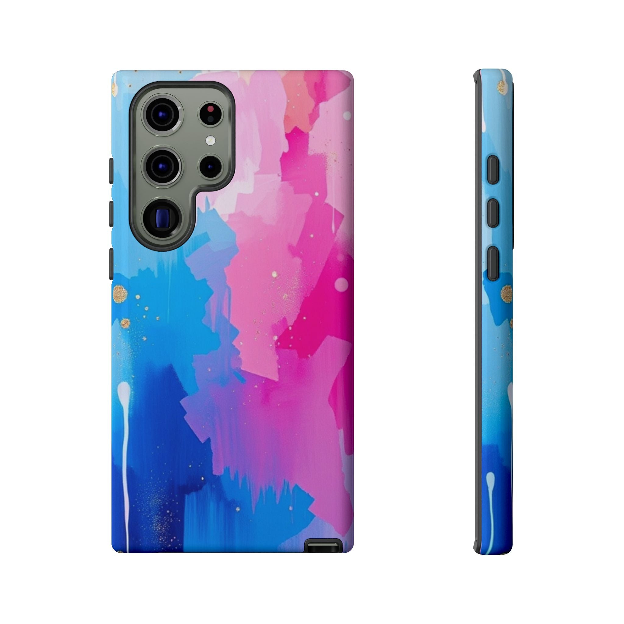 Android OR iPhone Compatible Cases - Pink and Blue Color Splash Design