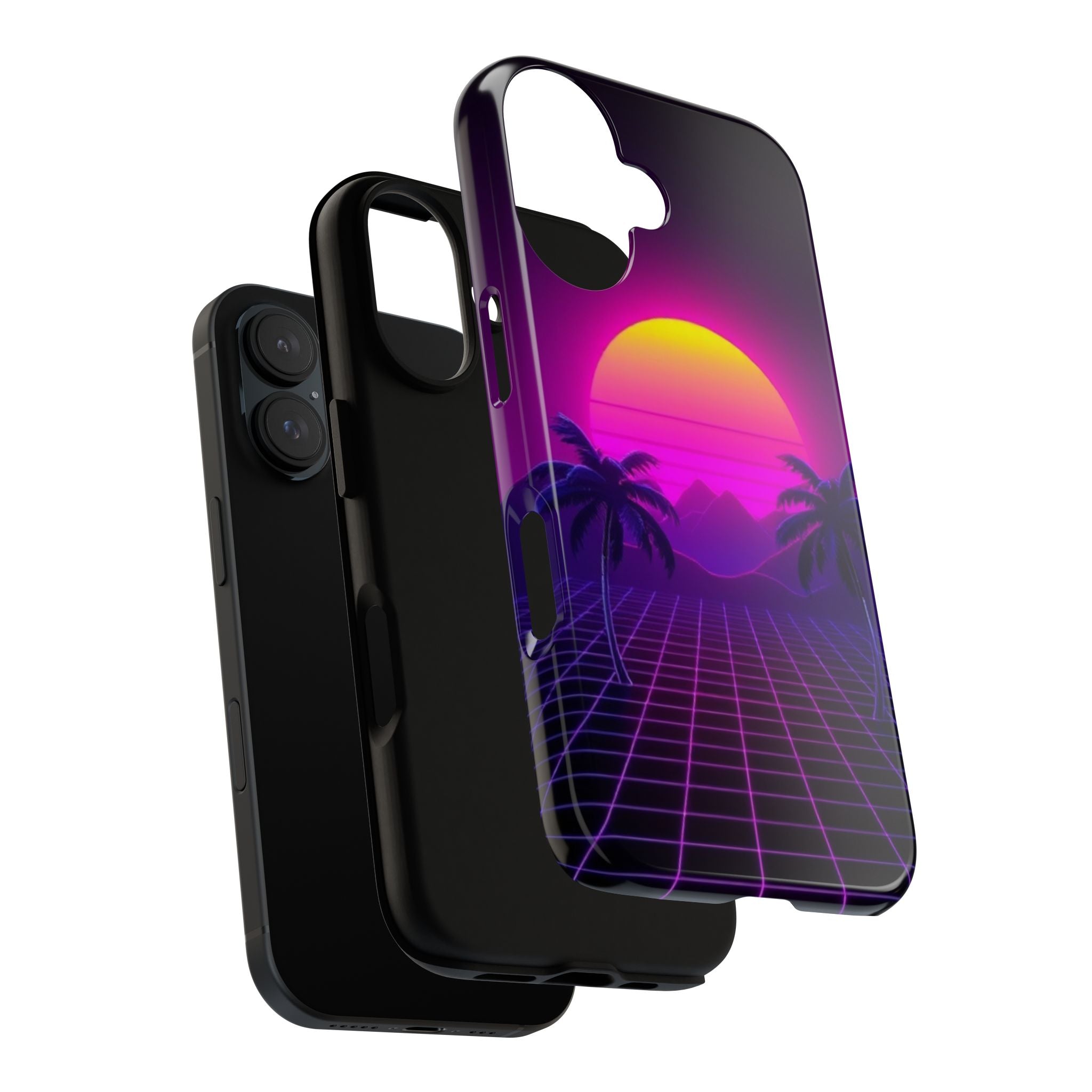 Android OR iPhone Compatible Cases - 80's Digital Grid Sunset Design - Unique Tough Cases