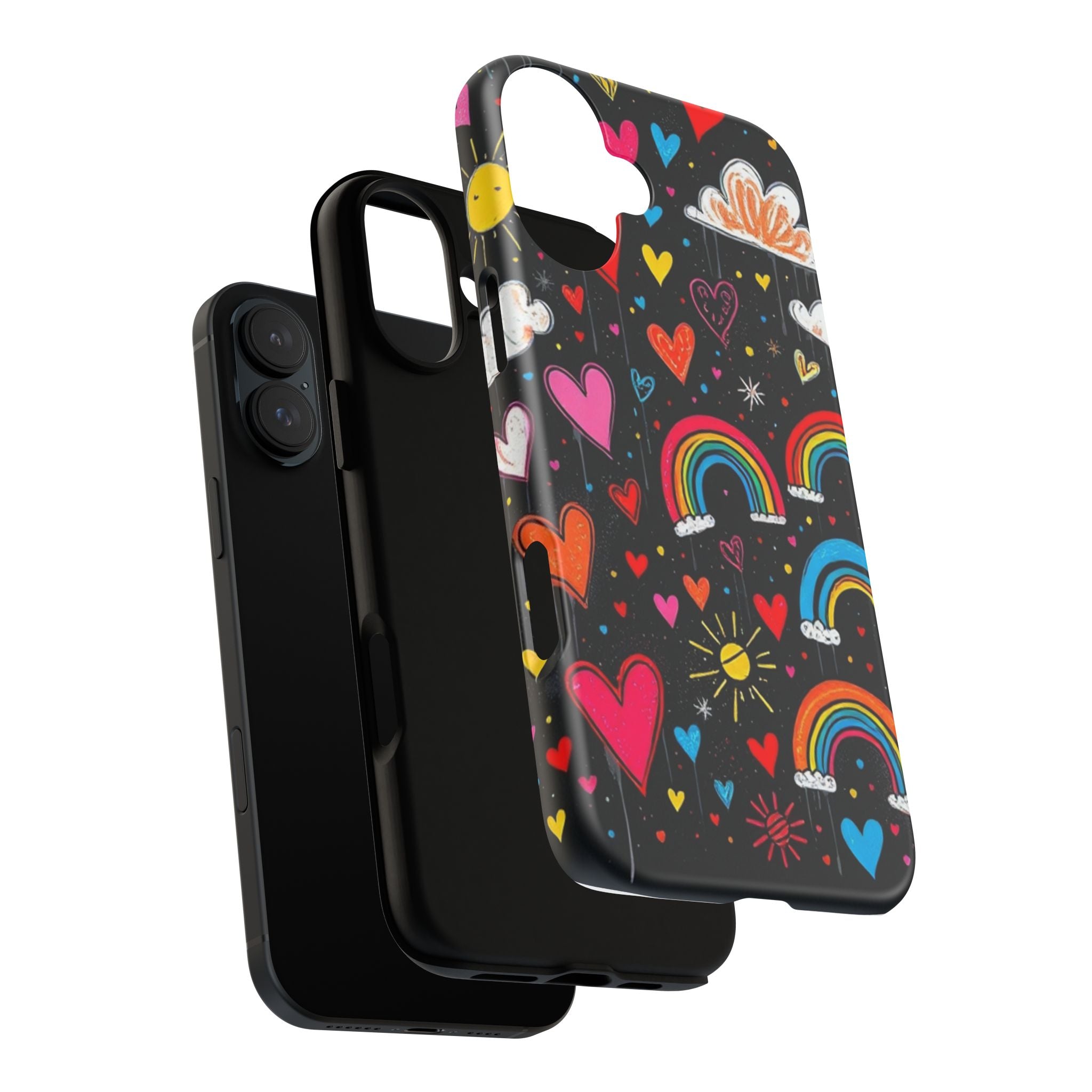 Android OR iPhone Compatible Cases - Doodle Hearts and Rainbows Design