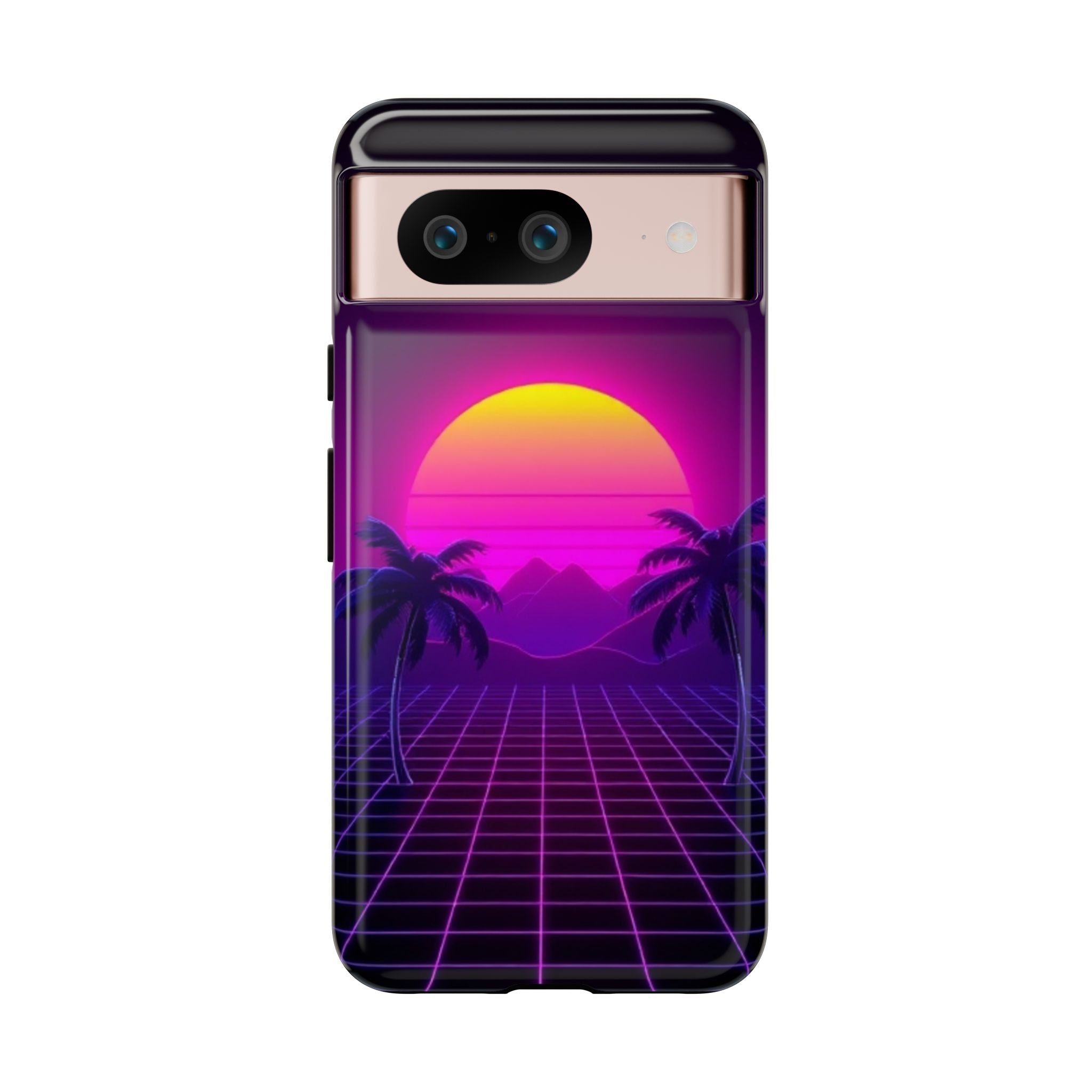 Android OR iPhone Compatible Cases - 80's Digital Grid Sunset Design - Unique Tough Cases