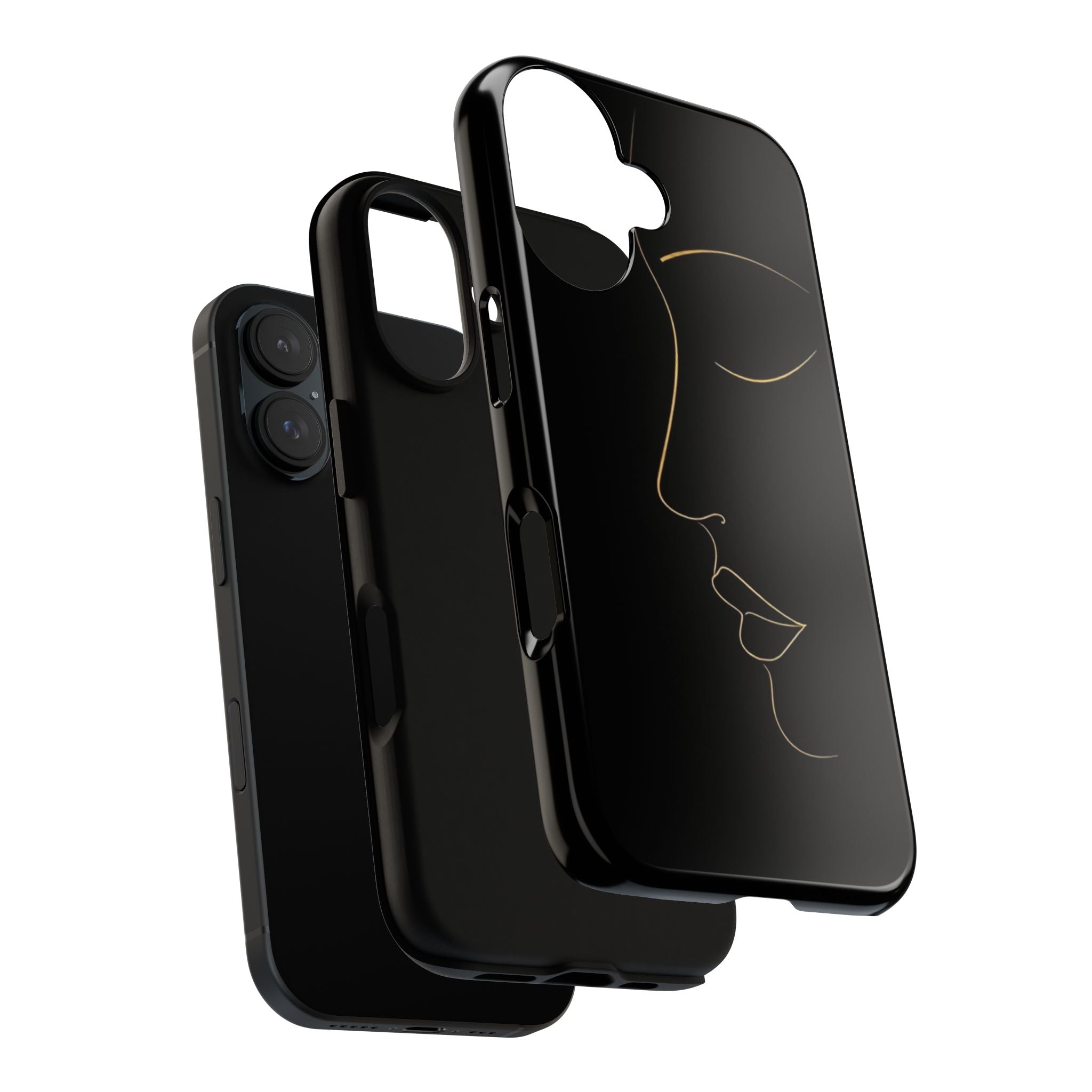 Android OR iPhone Compatible Cases - Gold Line Face Design - Unique Tough Cases