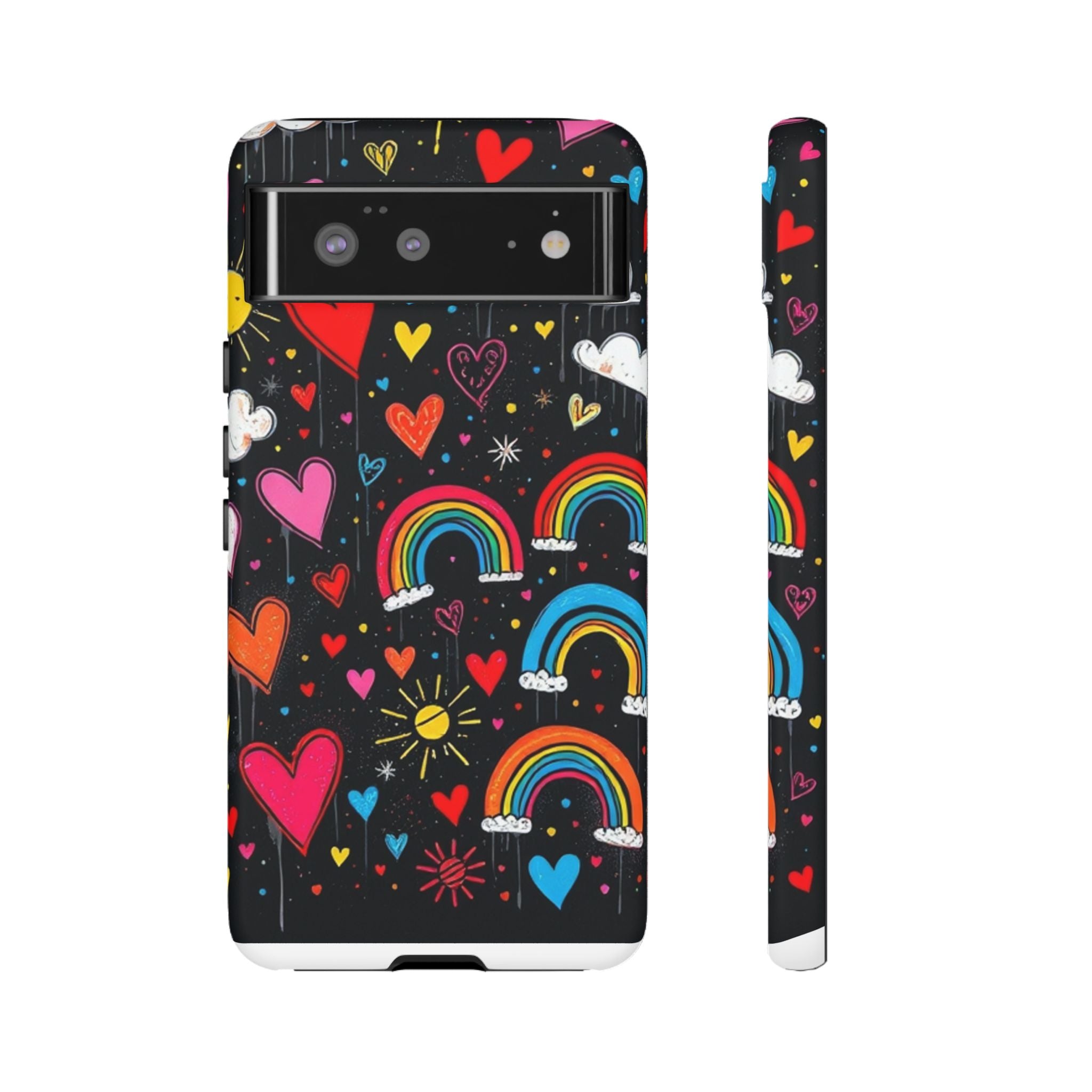Android OR iPhone Compatible Cases - Doodle Hearts and Rainbows Design