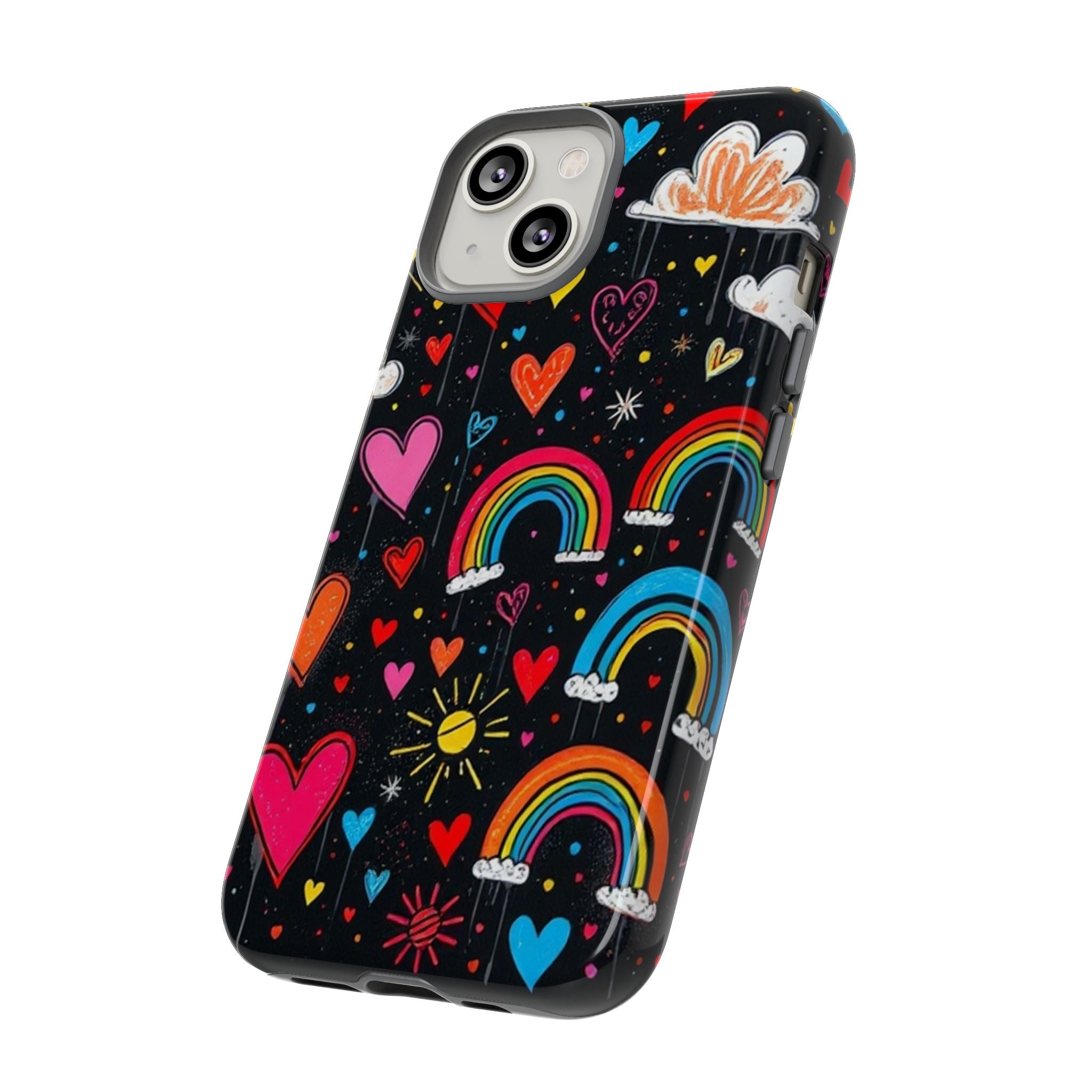 Android OR iPhone Compatible Cases - Doodle Hearts and Rainbows Design