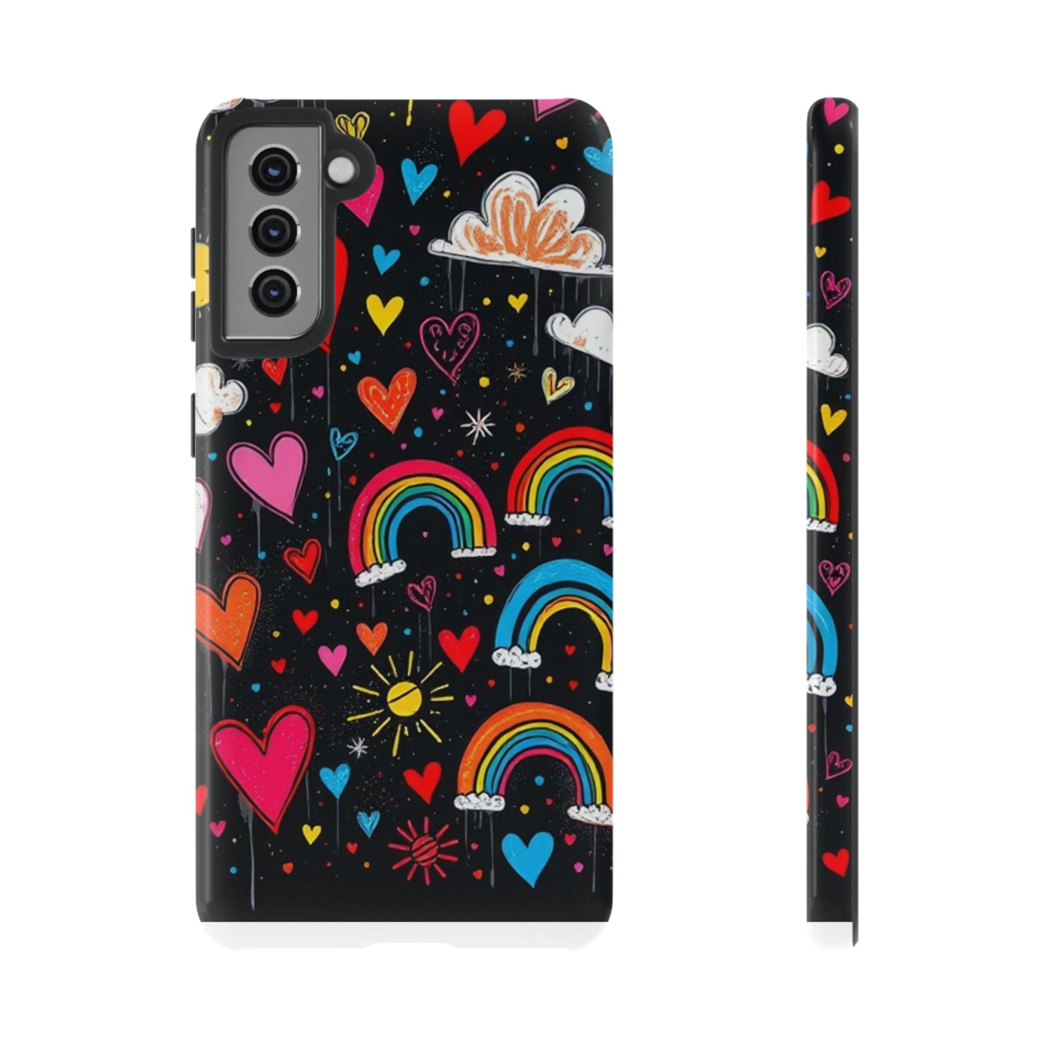 Android OR iPhone Compatible Cases - Doodle Hearts and Rainbows Design