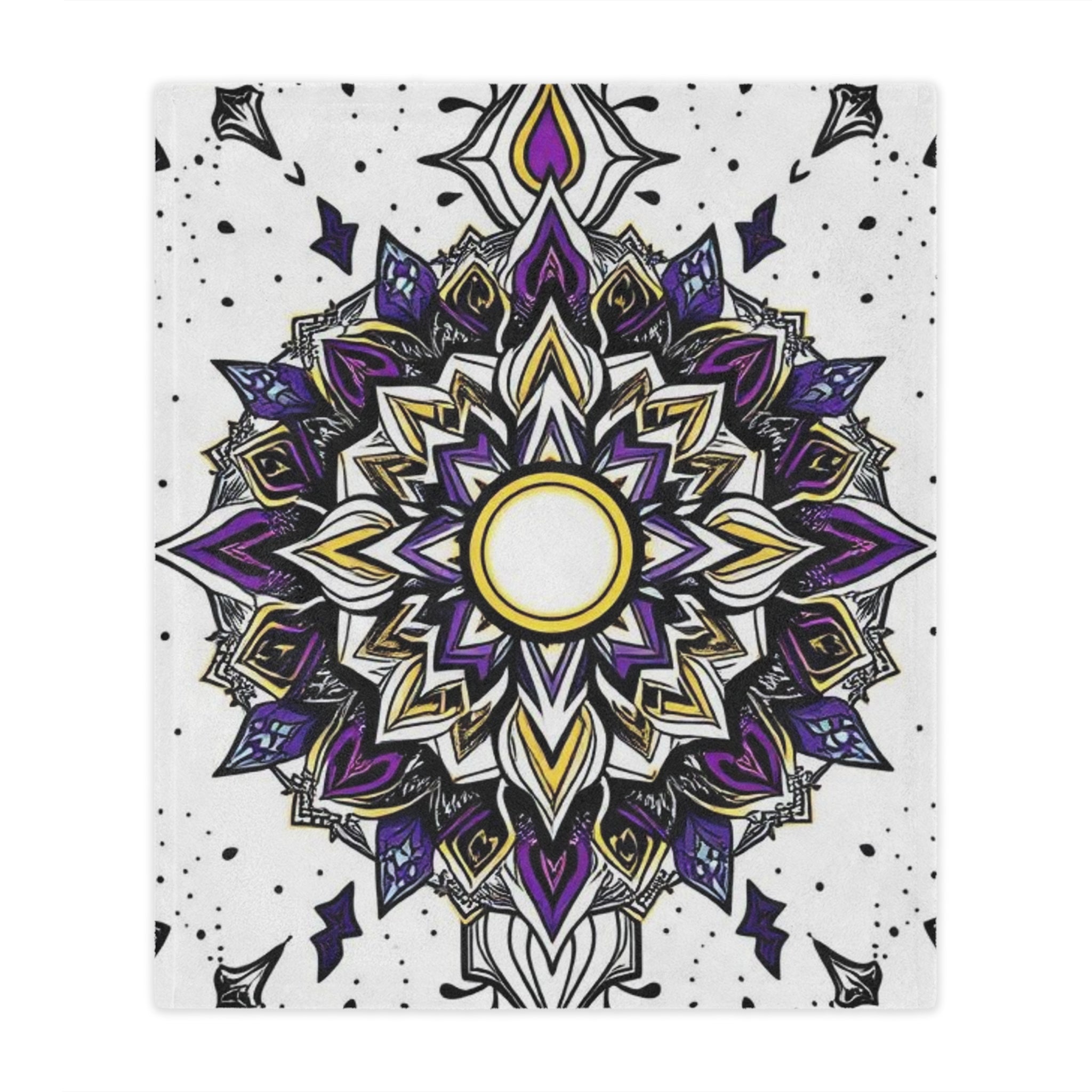 Purple, Black, Yellow and White Mandala Microfiber Blanket