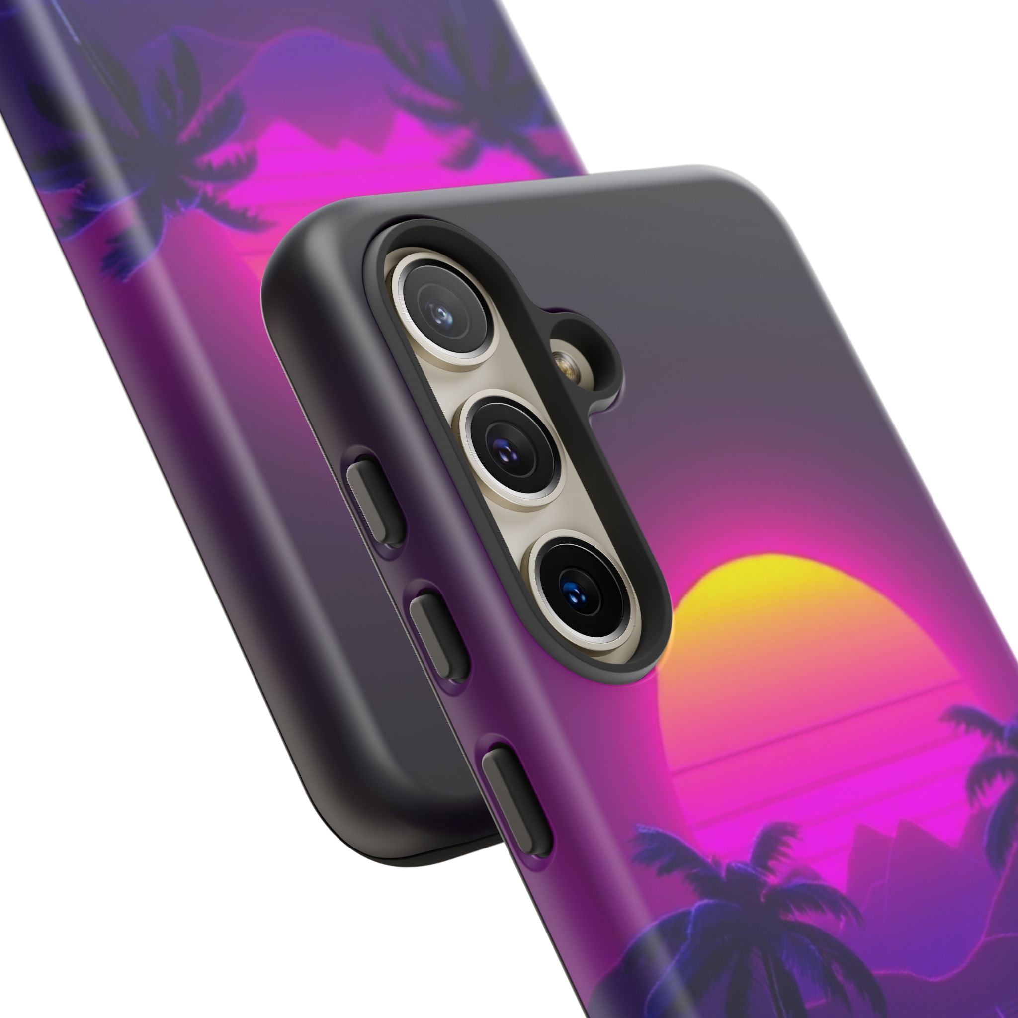 Android OR iPhone Compatible Cases - 80's Digital Grid Sunset Design - Unique Tough Cases