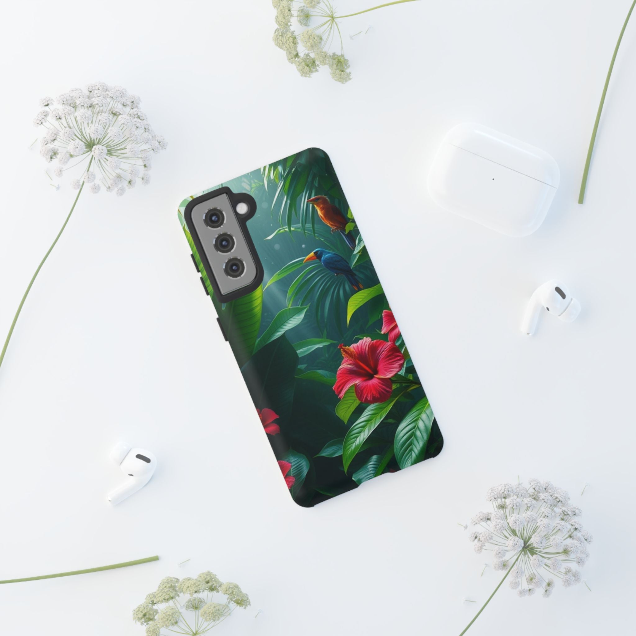 Android OR iPhone Compatible Cases - Tropical Flower & Bird Design - Unique Tough Cases