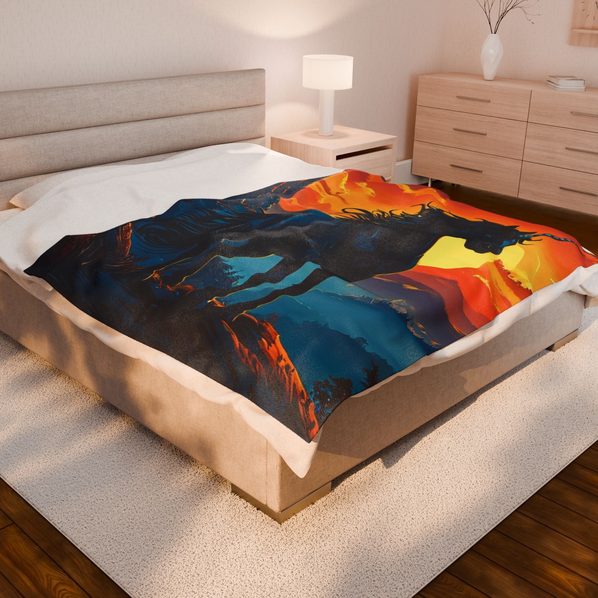 Mystical Black Unicorn Velveteen Plush Blanket