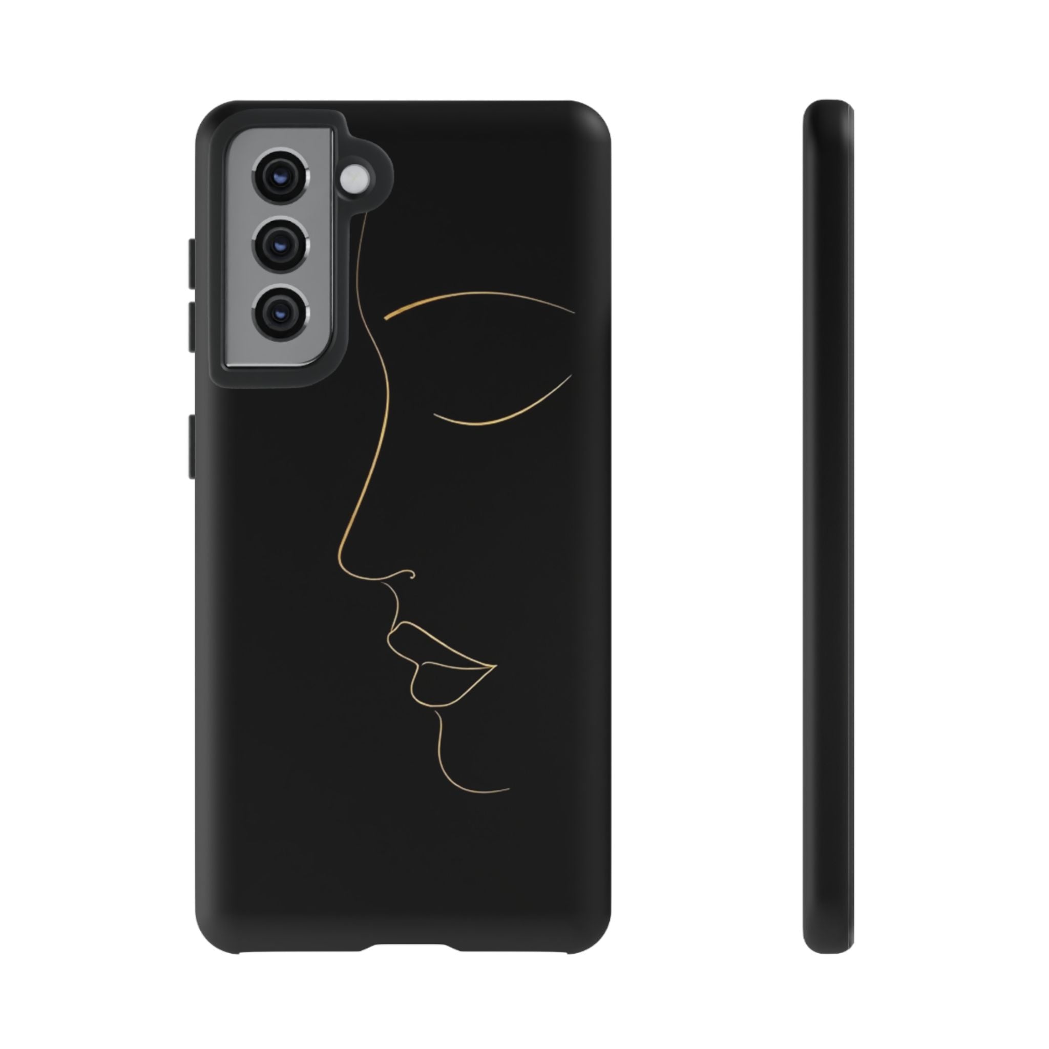Android OR iPhone Compatible Cases - Gold Line Face Design - Unique Tough Cases