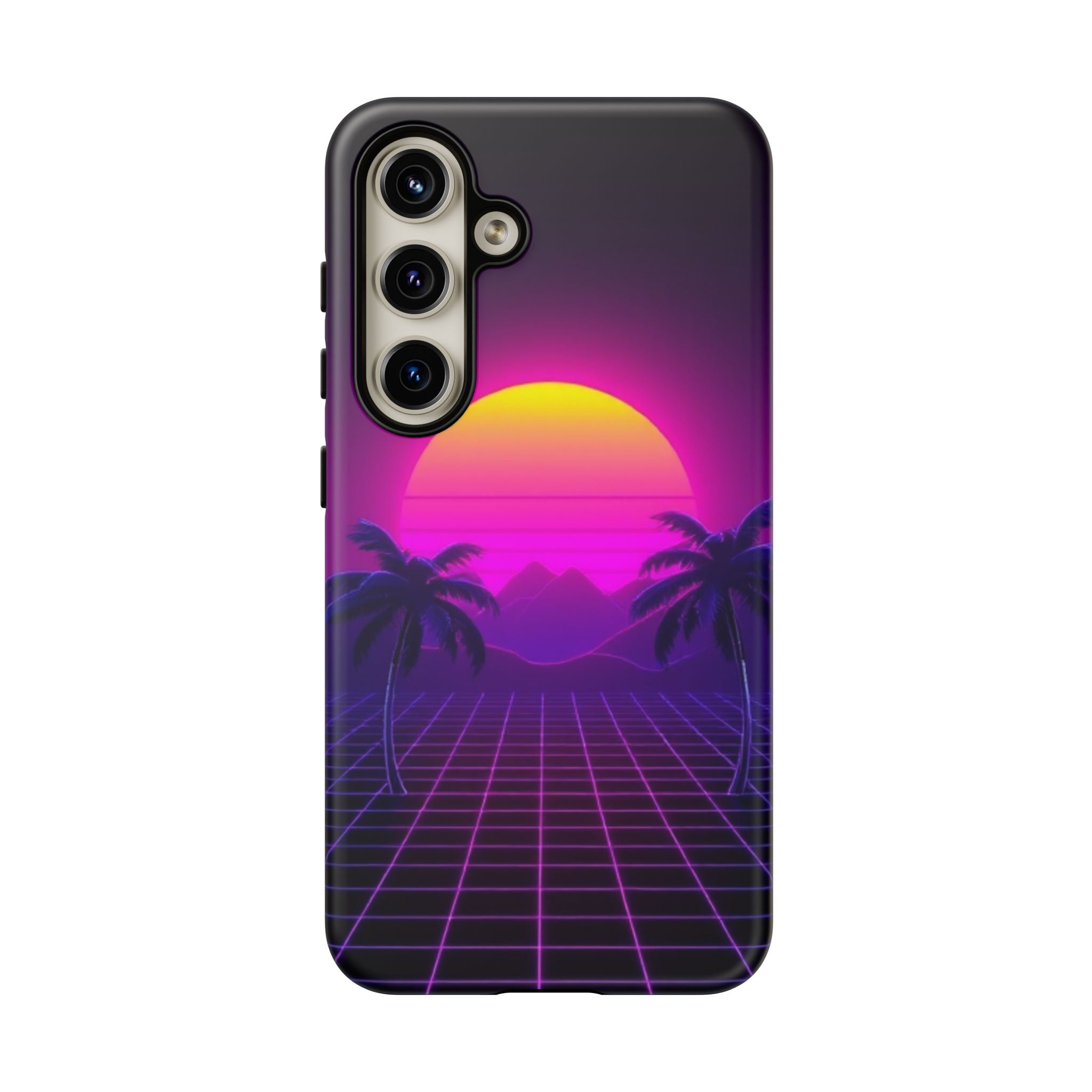 Android OR iPhone Compatible Cases - 80's Digital Grid Sunset Design - Unique Tough Cases