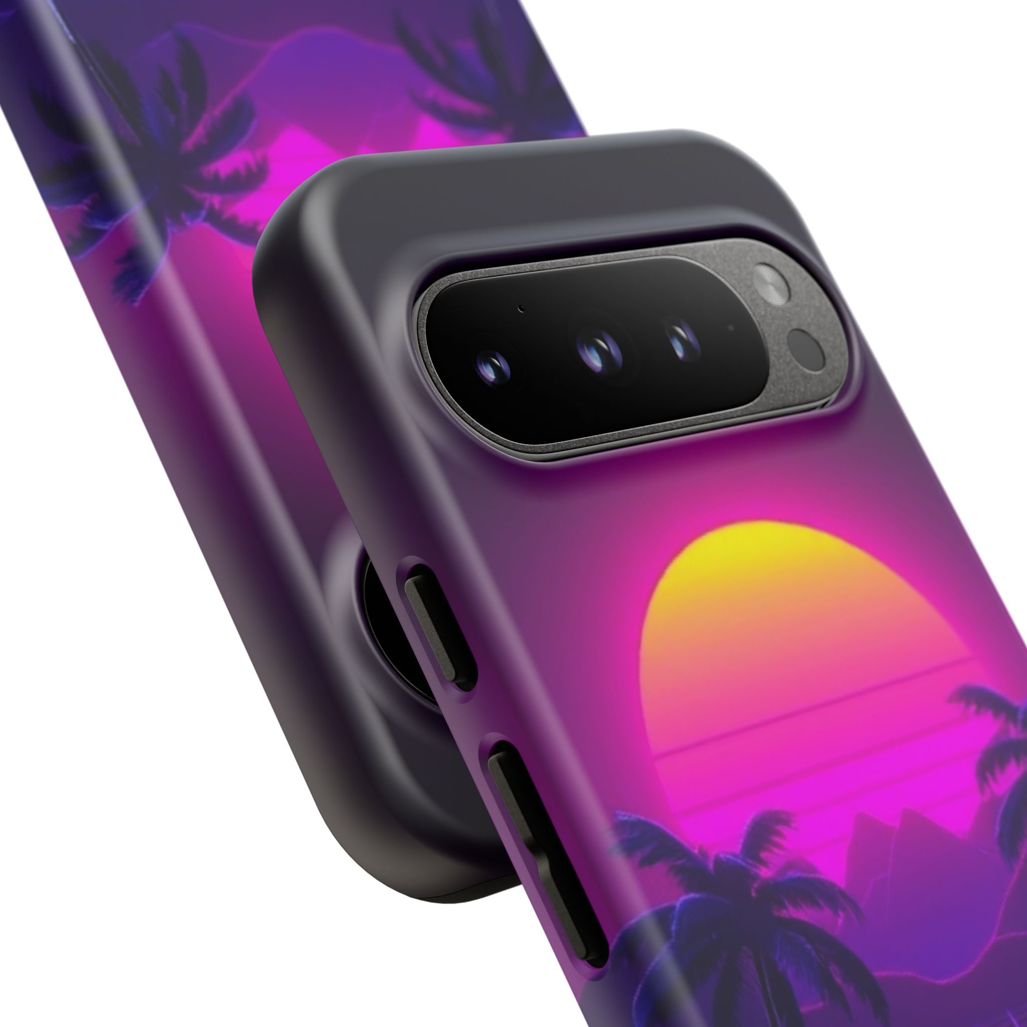 Android OR iPhone Compatible Cases - 80's Digital Grid Sunset Design - Unique Tough Cases