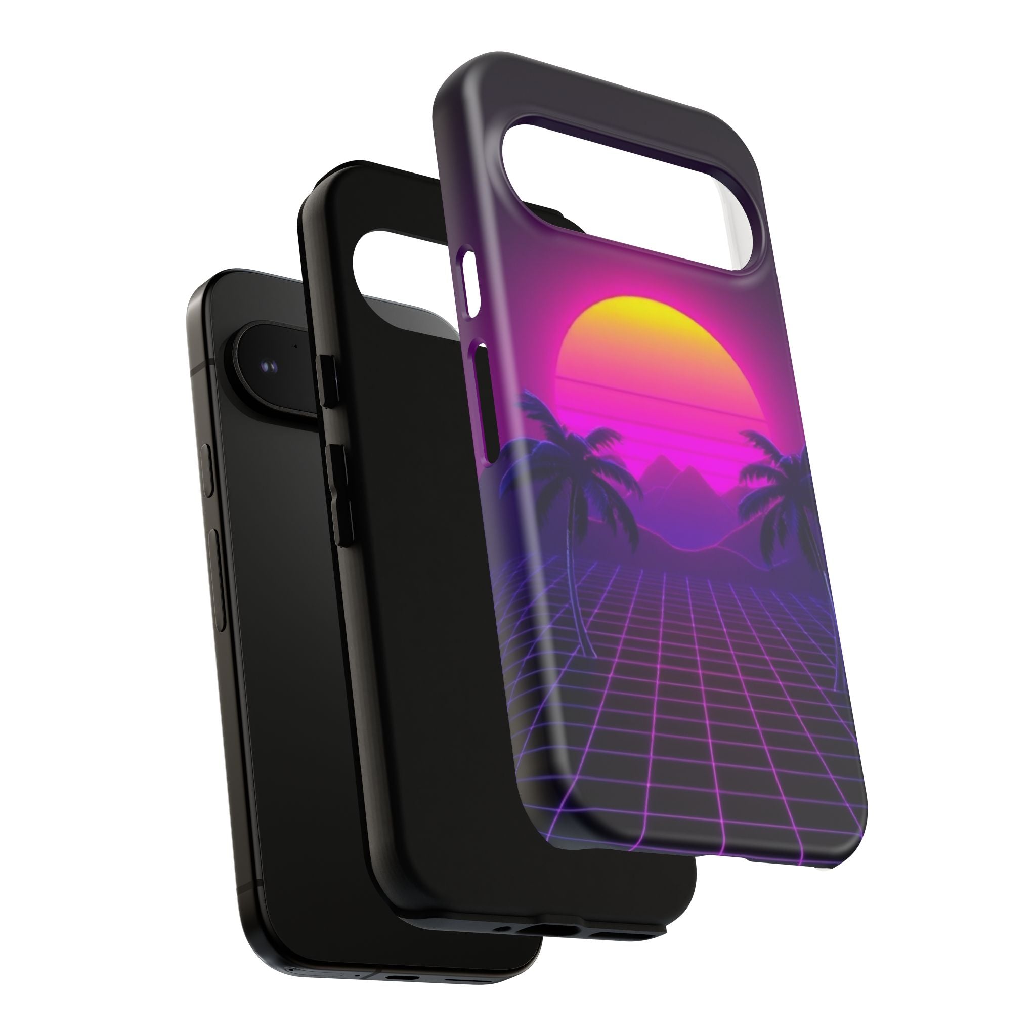 Android OR iPhone Compatible Cases - 80's Digital Grid Sunset Design - Unique Tough Cases