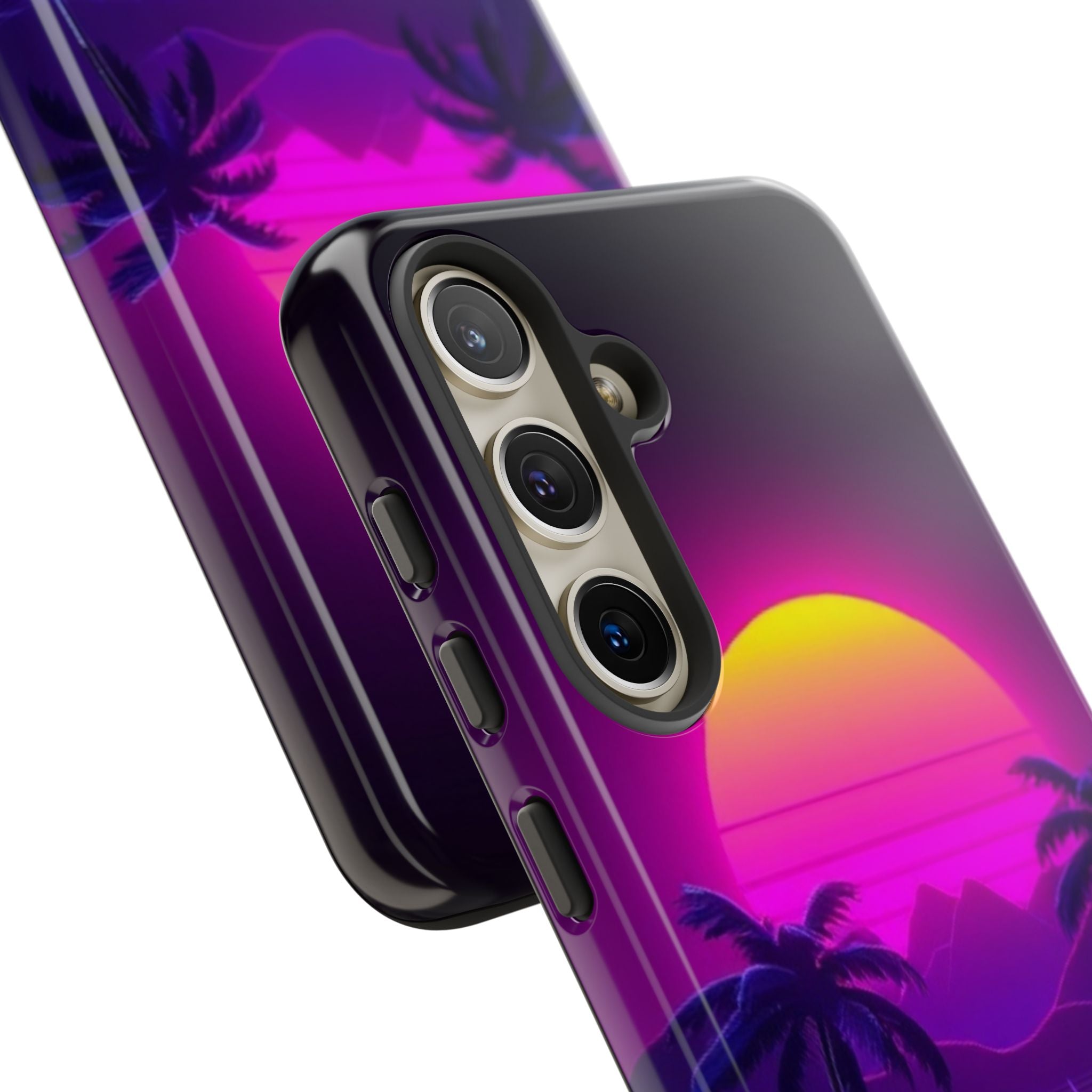 Android OR iPhone Compatible Cases - 80's Digital Grid Sunset Design - Unique Tough Cases