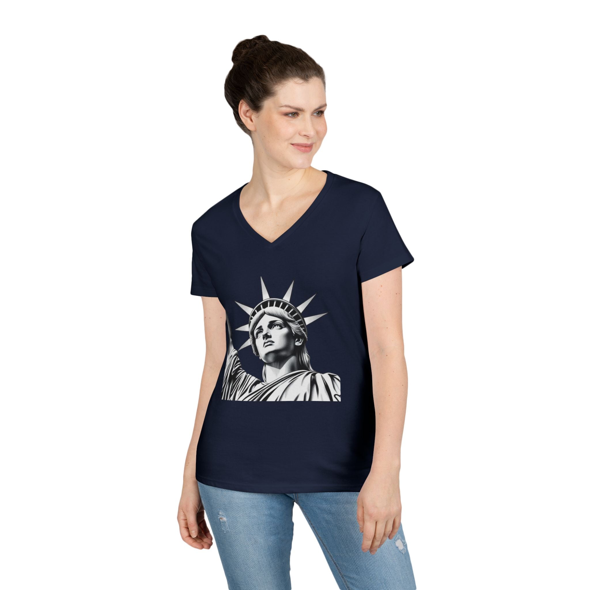Liberty Graphic Ladies' V-Neck T-Shirt - Empowering Women's Tee for Casual Wear