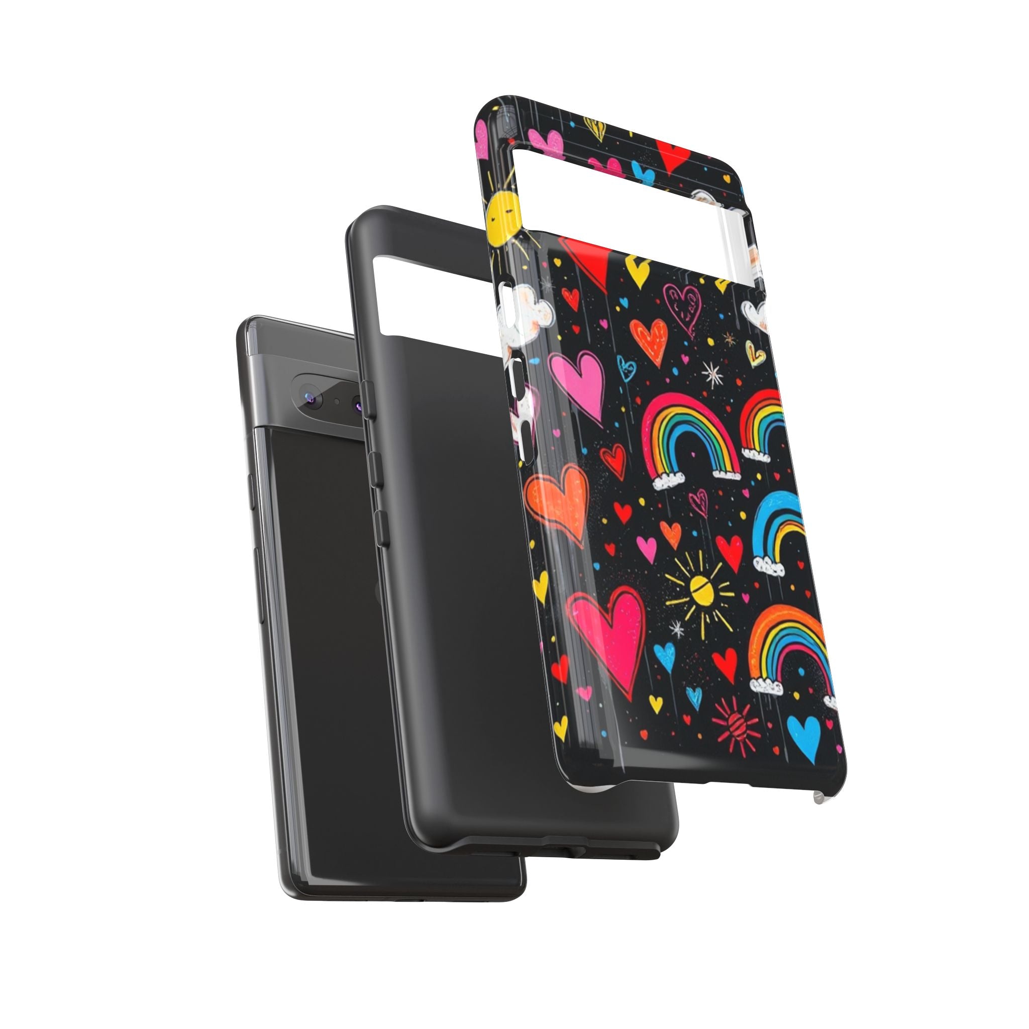 Android OR iPhone Compatible Cases - Doodle Hearts and Rainbows Design