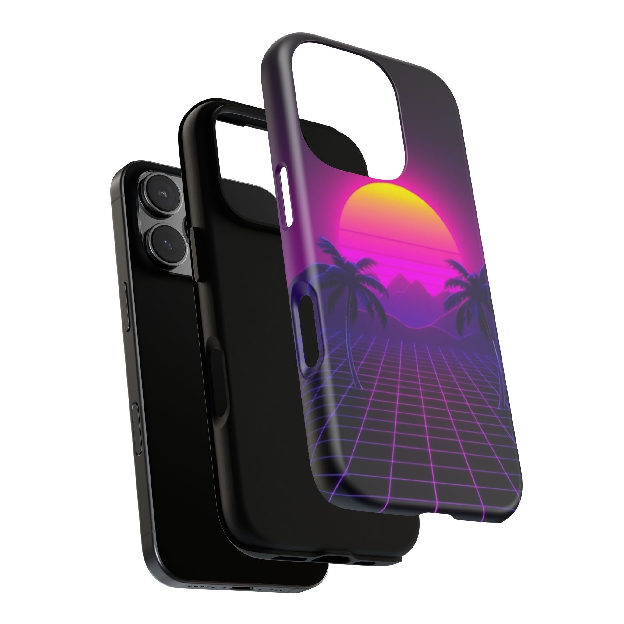 Android OR iPhone Compatible Cases - 80's Digital Grid Sunset Design - Unique Tough Cases
