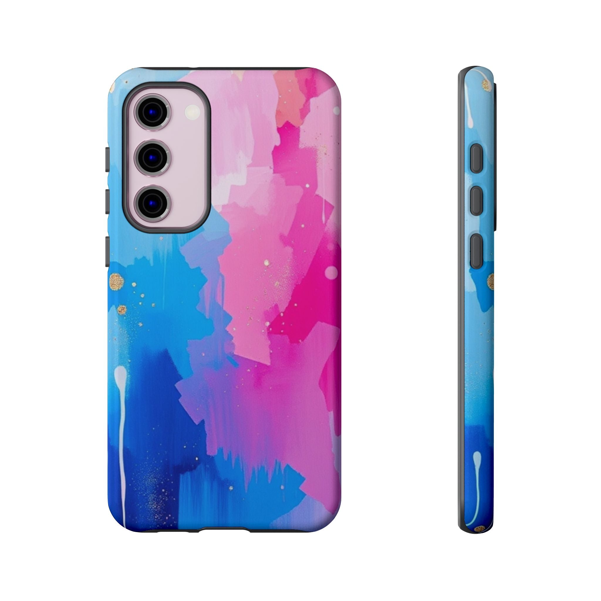 Android OR iPhone Compatible Cases - Pink and Blue Color Splash Design