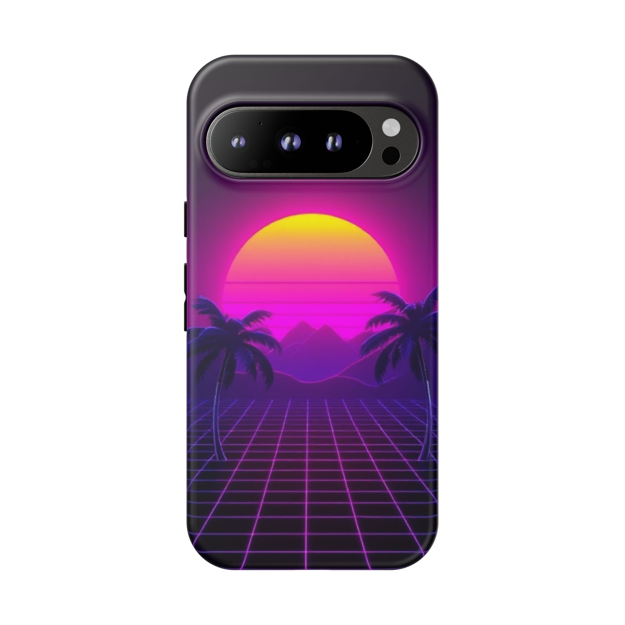 Android OR iPhone Compatible Cases - 80's Digital Grid Sunset Design - Unique Tough Cases