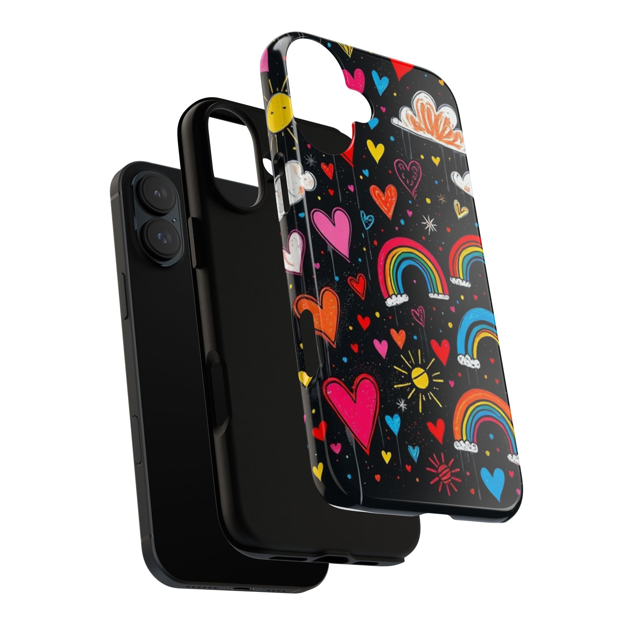 Android OR iPhone Compatible Cases - Doodle Hearts and Rainbows Design